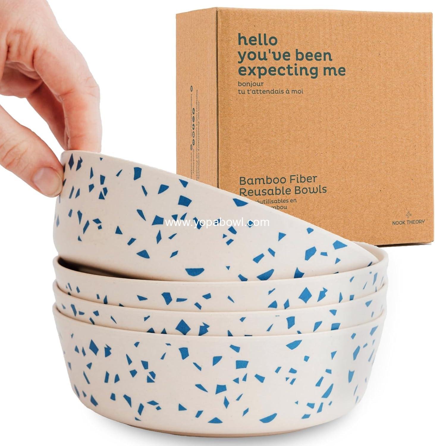 Nook Theory 4 Pack Bamboo Bowls - 18 Oz Reusable Toddler and Kids Bowl, Dishwasher Safe - Not Microwavable Bamboo Dishes (Terrablue)