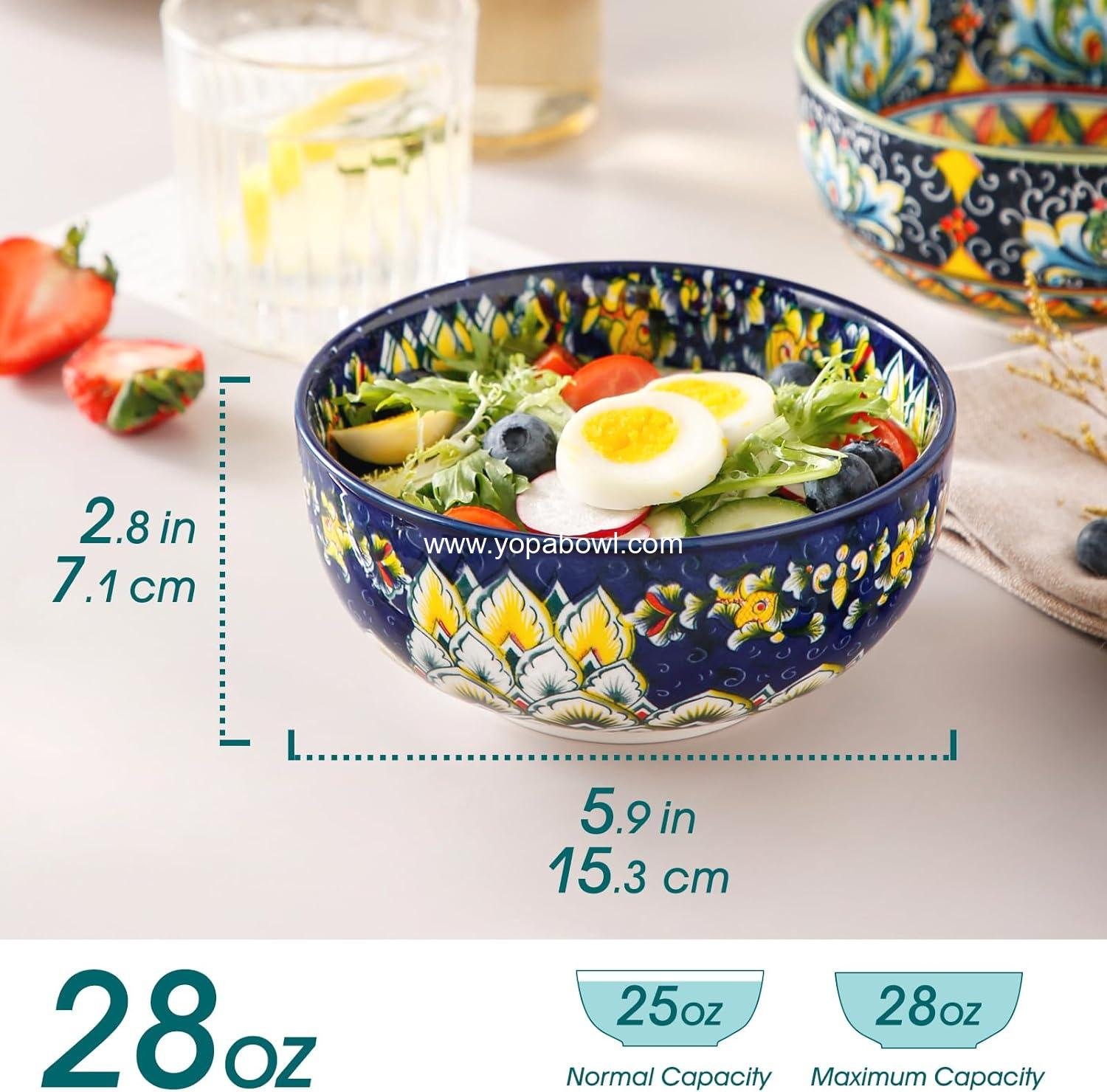Wholesale 28 oz Bohemian Ceramic Cereal Bowls Set of 6, Colorful Soup Bowls for Kitchen, Dishwasher & Microwave Safe for Salad, Pasta, Rice, Oatmeal, Fruit Factory