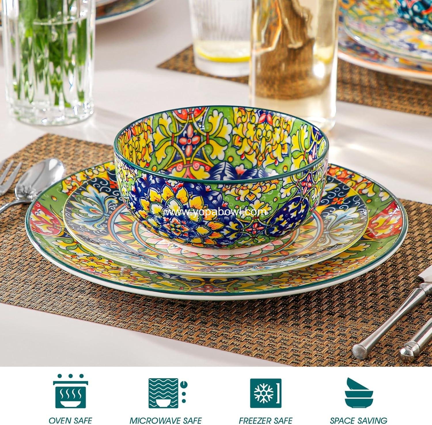 Wholesale 28 oz Bohemian Ceramic Cereal Bowls Set of 6, Colorful Soup Bowls for Kitchen, Dishwasher & Microwave Safe for Salad, Pasta, Rice, Oatmeal, Fruit Factory