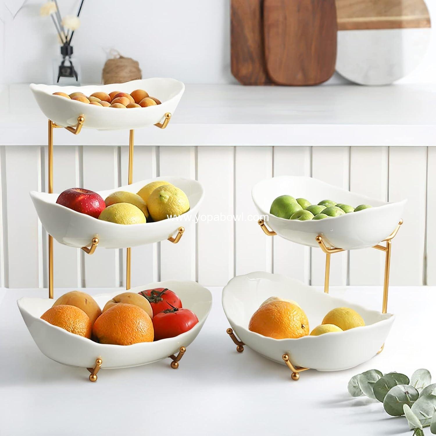 Wholesale 2 Tier Ceramic Fruit Bowl for Kitchen Counter, Modern Tiered Fruit Basket, Multi Layer Display Stand for Parties, Cute & Small (Gold & White) - Factory Wholesale 2 Tier Ceramic Fruit Bowl for Kitchen Counter, Modern Tiered Fruit Basket, Multi Layer Display Stand for Parties, Cute & Small (Gold & White) - Factory