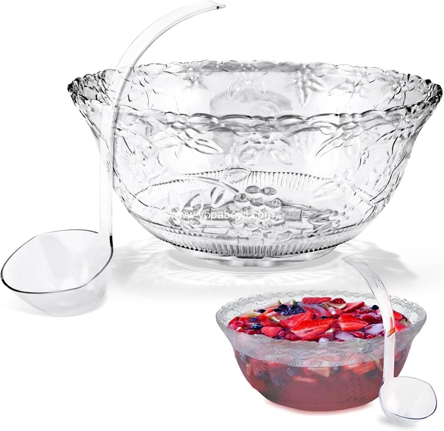 Wholesale Large Clear Punch Bowl 2 Gallon Plastic with 5 oz Serving Ladle and Embroidered Design 8 Quart Serving Bowl Manufacturer