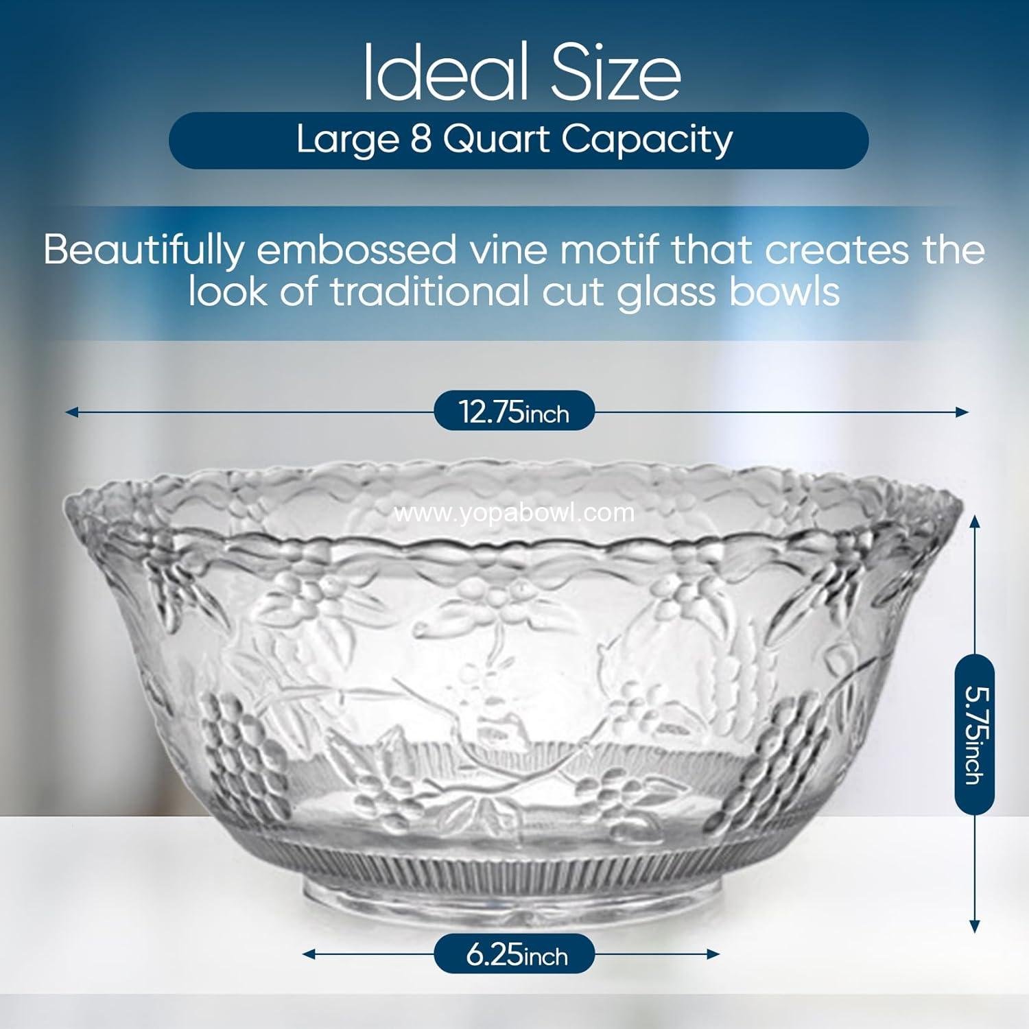 Wholesale Large Clear Punch Bowl 2 Gallon Plastic with 5 oz Serving Ladle and Embroidered Design 8 Quart Serving Bowl Manufacturer