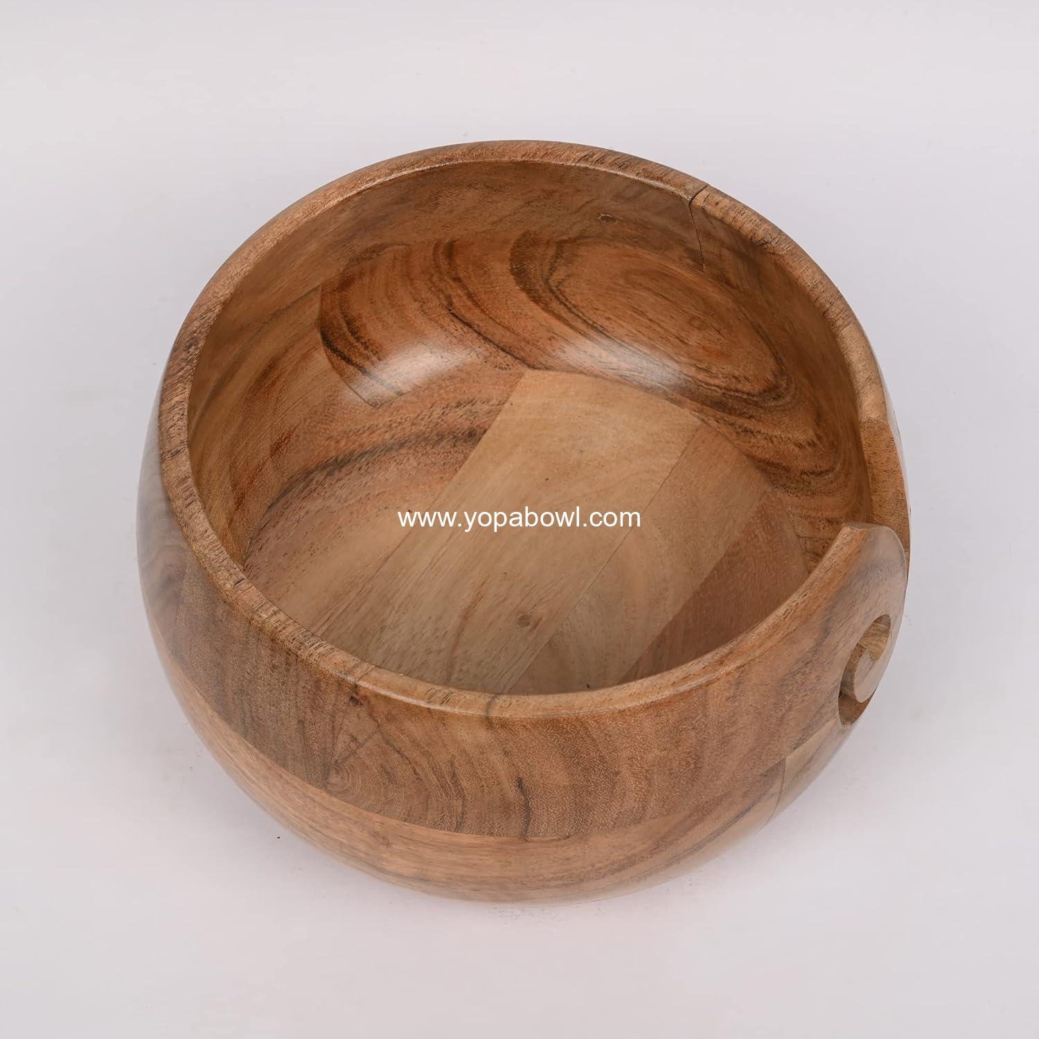 Wholesale Acacia Wood Yarn Bowl Holder Handmade with Holes Yarn Storage Accessory 7