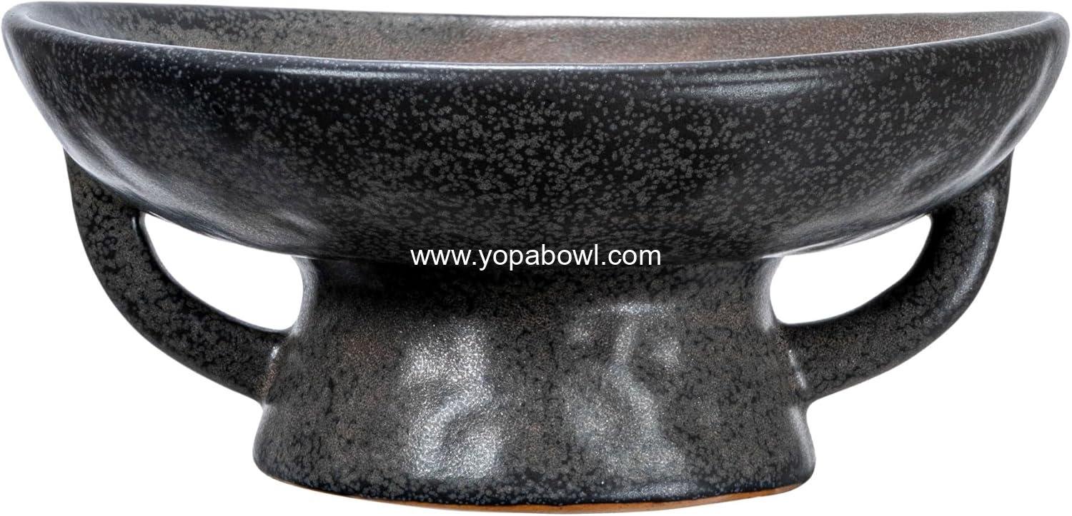 Wholesale Stoneware Bowl with Handle and Base, Black Reactive Glaze - Factory