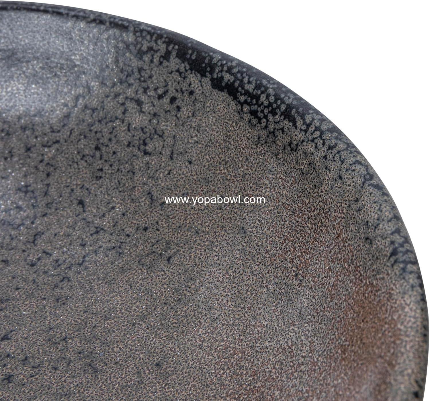 Wholesale Stoneware Bowl with Handle and Base, Black Reactive Glaze - Factory
