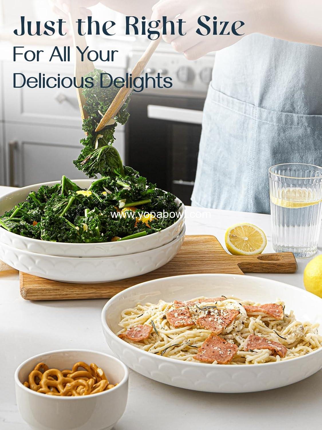 Wholesale 54 oz Pasta Bowls Set of 4, Textured Motif Large Salad Serving Bowls, Ceramic White Soup Dishes for Kitchen Meal Prep, Shallow Dinnerware, Manufacturer Wholesale 54 oz Pasta Bowls Set of 4, Textured Motif Large Salad Serving Bowls, Ceramic White Soup Dishes for Kitchen Meal Prep, Shallow Dinnerware, Manufacturer