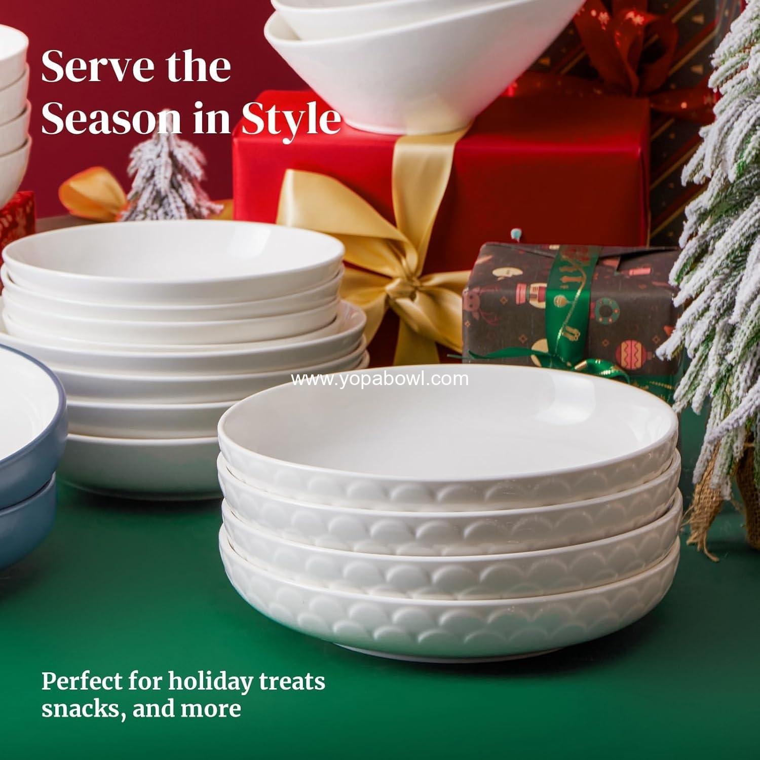Wholesale 54 oz Pasta Bowls Set of 4, Textured Motif Large Salad Serving Bowls, Ceramic White Soup Dishes for Kitchen Meal Prep, Shallow Dinnerware, Manufacturer Wholesale 54 oz Pasta Bowls Set of 4, Textured Motif Large Salad Serving Bowls, Ceramic White Soup Dishes for Kitchen Meal Prep, Shallow Dinnerware, Manufacturer