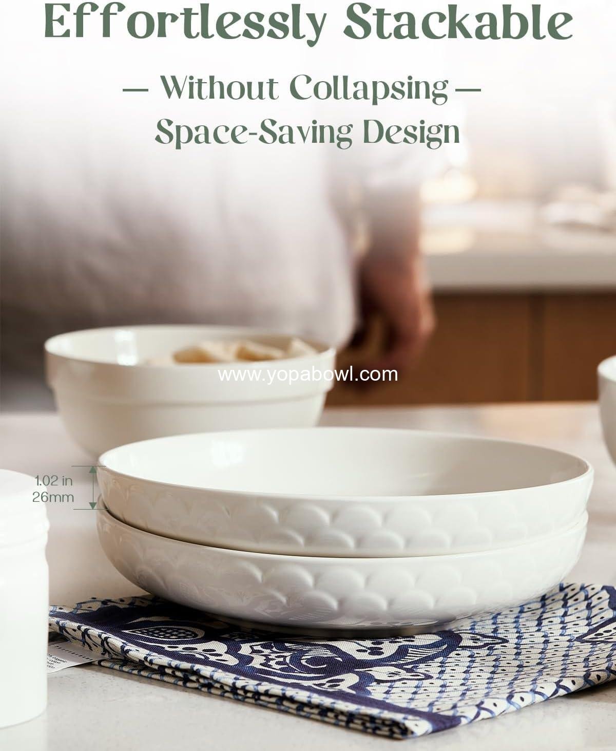 Wholesale 54 oz Pasta Bowls Set of 4, Textured Motif Large Salad Serving Bowls, Ceramic White Soup Dishes for Kitchen Meal Prep, Shallow Dinnerware, Manufacturer Wholesale 54 oz Pasta Bowls Set of 4, Textured Motif Large Salad Serving Bowls, Ceramic White Soup Dishes for Kitchen Meal Prep, Shallow Dinnerware, Manufacturer