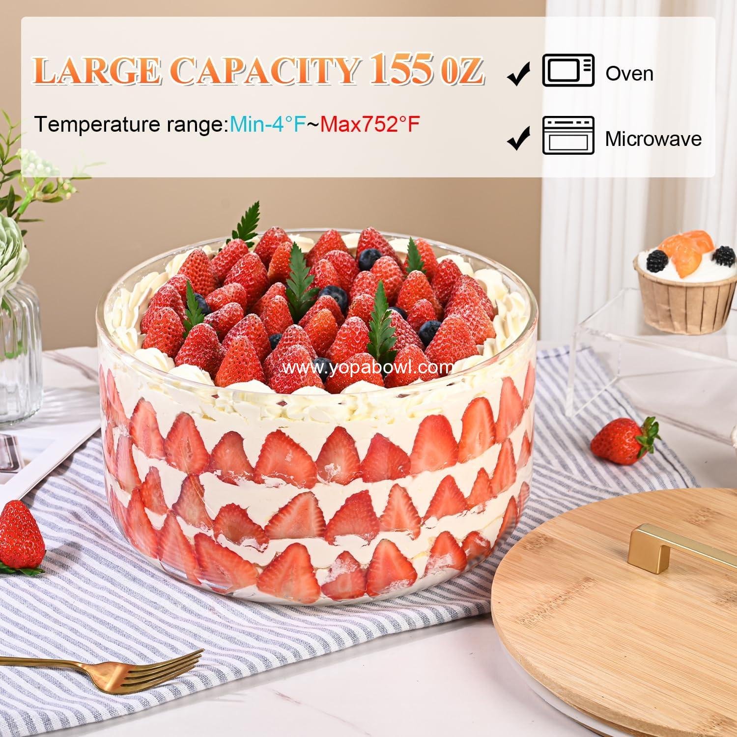 Wholesale 9 Inch Large Glass Salad and Trifle Bowl with Lid, 155 oz Versatile Mixing and Serving Dish for Fruit, Ice Cream, Cake, Cupcakes, Baking, and Dessert, Microwave Safe Manufacturer