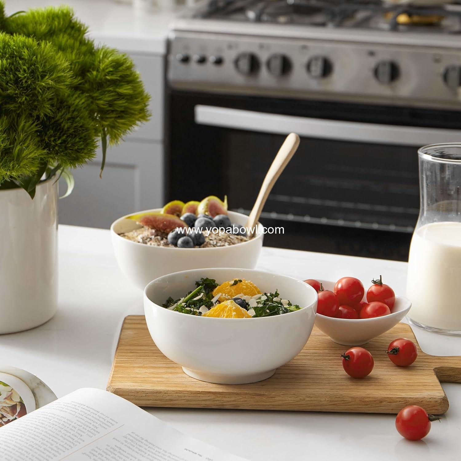 Wholesale 22 OZ White Ceramic Bowls Set of 4 - Ideal for Soup, Cereal, Ramen, Oatmeal, Fruit, Salad, and Rice - Microwave and Dishwasher Safe, Factory