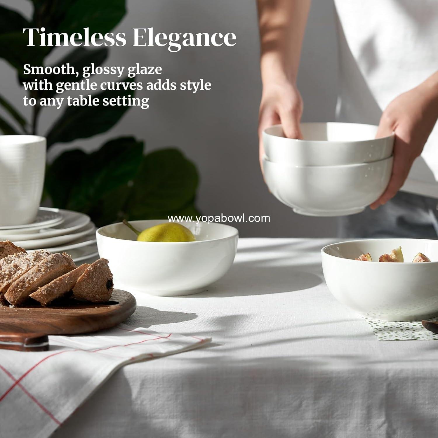 Wholesale 22 OZ White Ceramic Bowls Set of 4 - Ideal for Soup, Cereal, Ramen, Oatmeal, Fruit, Salad, and Rice - Microwave and Dishwasher Safe, Factory