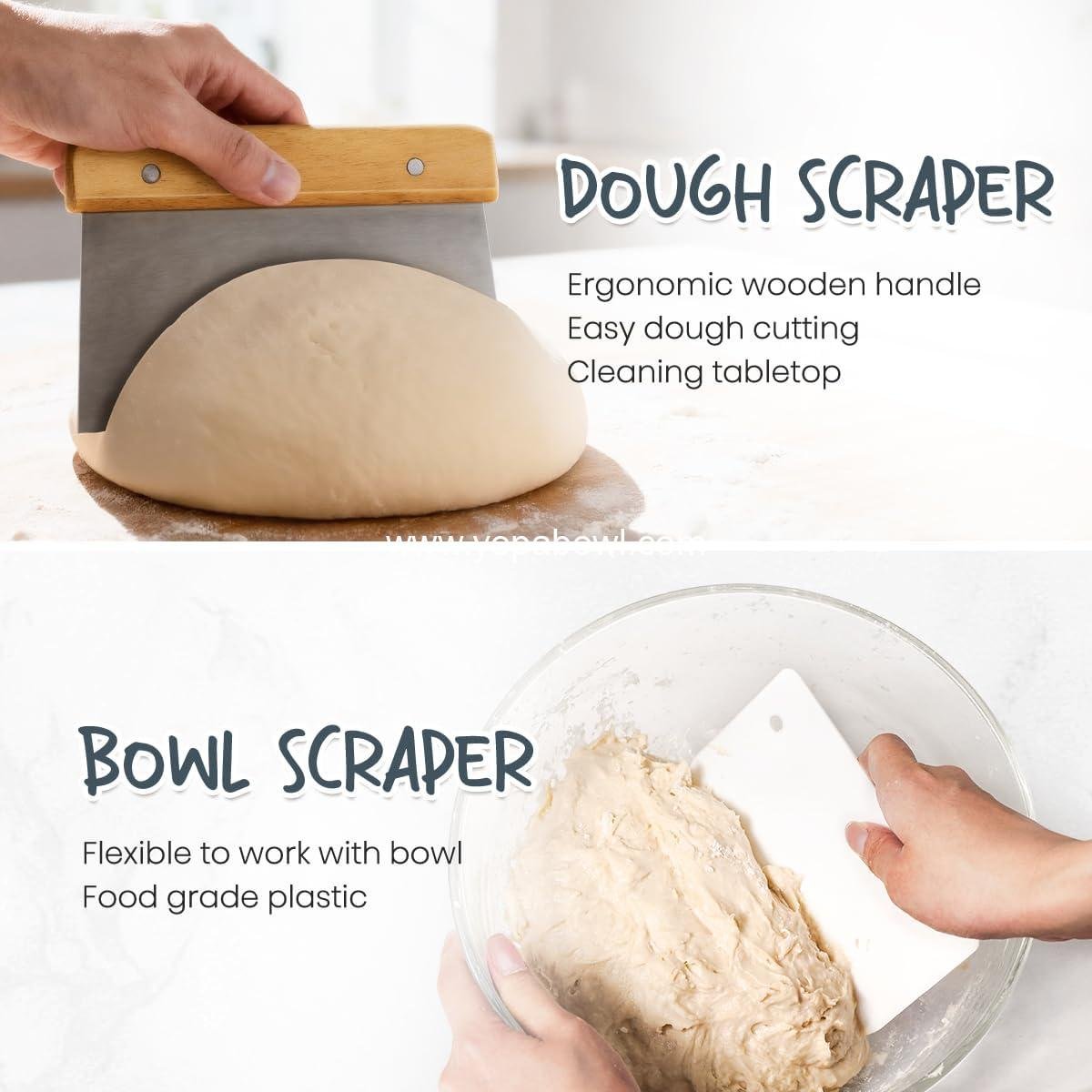 OEM 9 Inch Round & 10 Inch Oval Cane Sourdough Proofing Basket Set with Dough Whisk, Lame, Dough Scraper, Bowl Scraper, and Silicone Brush for Bread Baking Supplies Factory