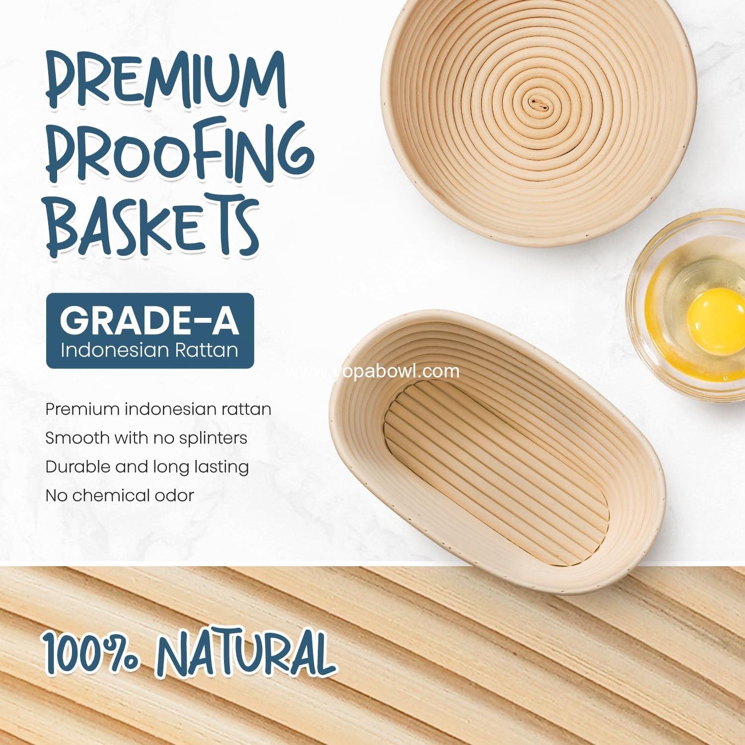 OEM 9 Inch Round & 10 Inch Oval Cane Sourdough Proofing Basket Set with Dough Whisk, Lame, Dough Scraper, Bowl Scraper, and Silicone Brush for Bread Baking Supplies Factory