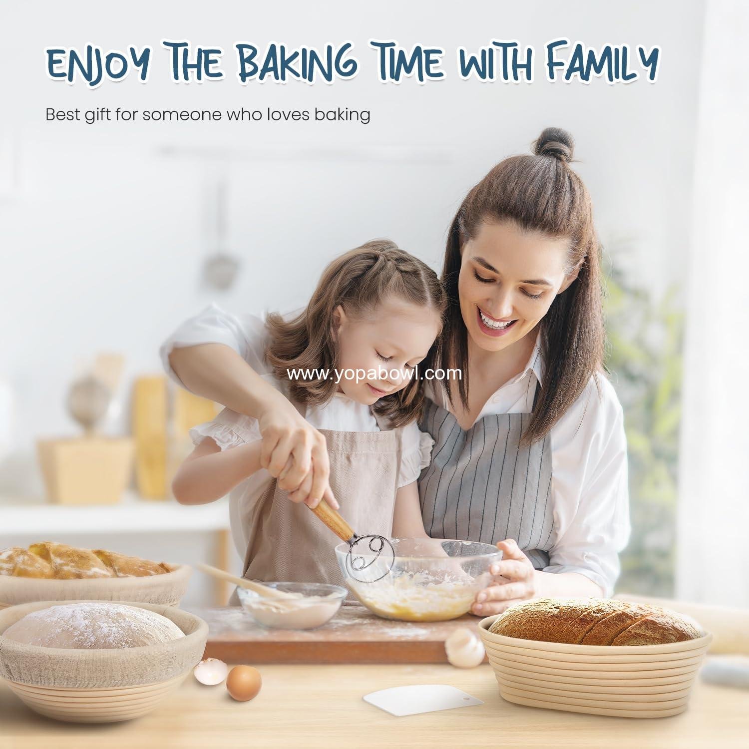 OEM 9 Inch Round & 10 Inch Oval Cane Sourdough Proofing Basket Set with Dough Whisk, Lame, Dough Scraper, Bowl Scraper, and Silicone Brush for Bread Baking Supplies Factory