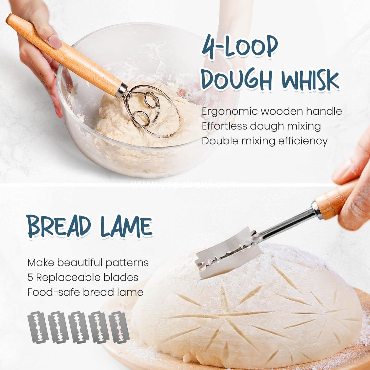 OEM 9 Inch Round & 10 Inch Oval Cane Sourdough Proofing Basket Set with Dough Whisk, Lame, Dough Scraper, Bowl Scraper, and Silicone Brush for Bread Baking Supplies Factory