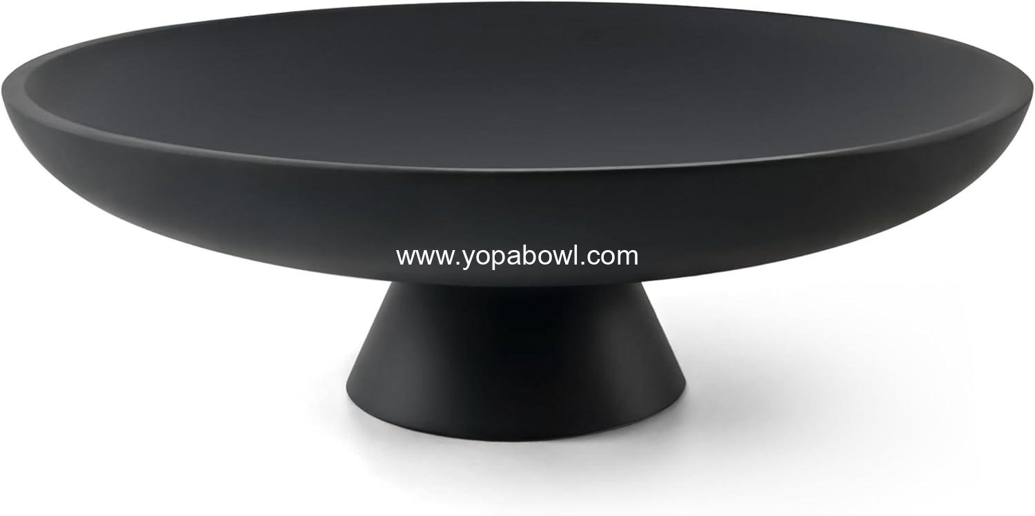 Large Decorative Bowl, Modern Resin Pedestal Bowl for Home Decor, Stylish Fruit Bowl for Kitchen Counter, Chic Key Holder for Entry Table, Matte Black