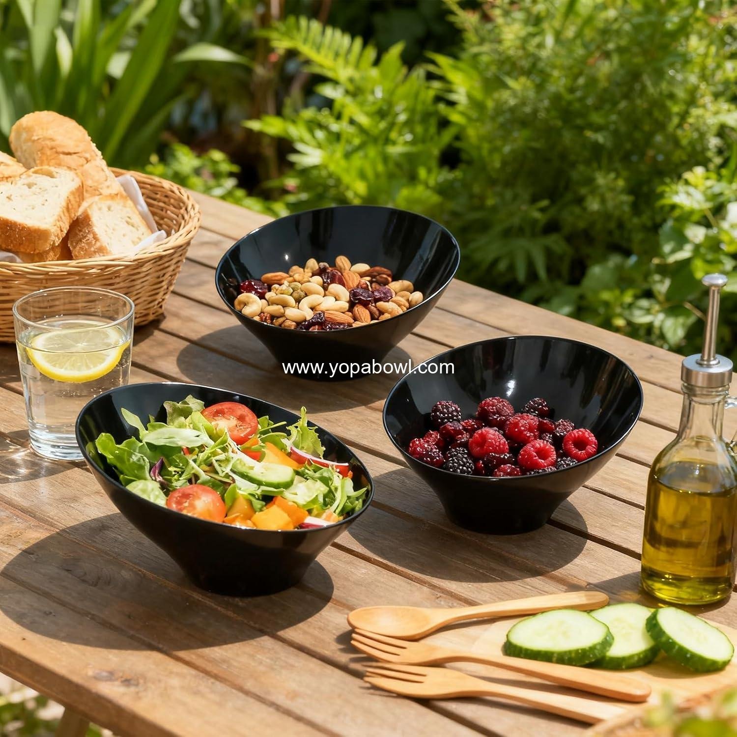 Wholesale 12-Pack Black Angled Plastic Bowls, 20oz Salad Serving Bowls for Weddings, Parties, Halloween, Catering - Manufacturer