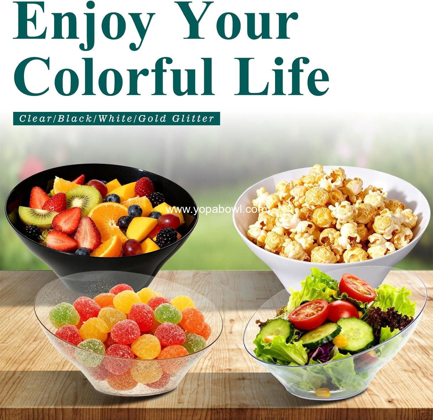 Wholesale 12-Pack Black Angled Plastic Bowls, 20oz Salad Serving Bowls for Weddings, Parties, Halloween, Catering - Manufacturer