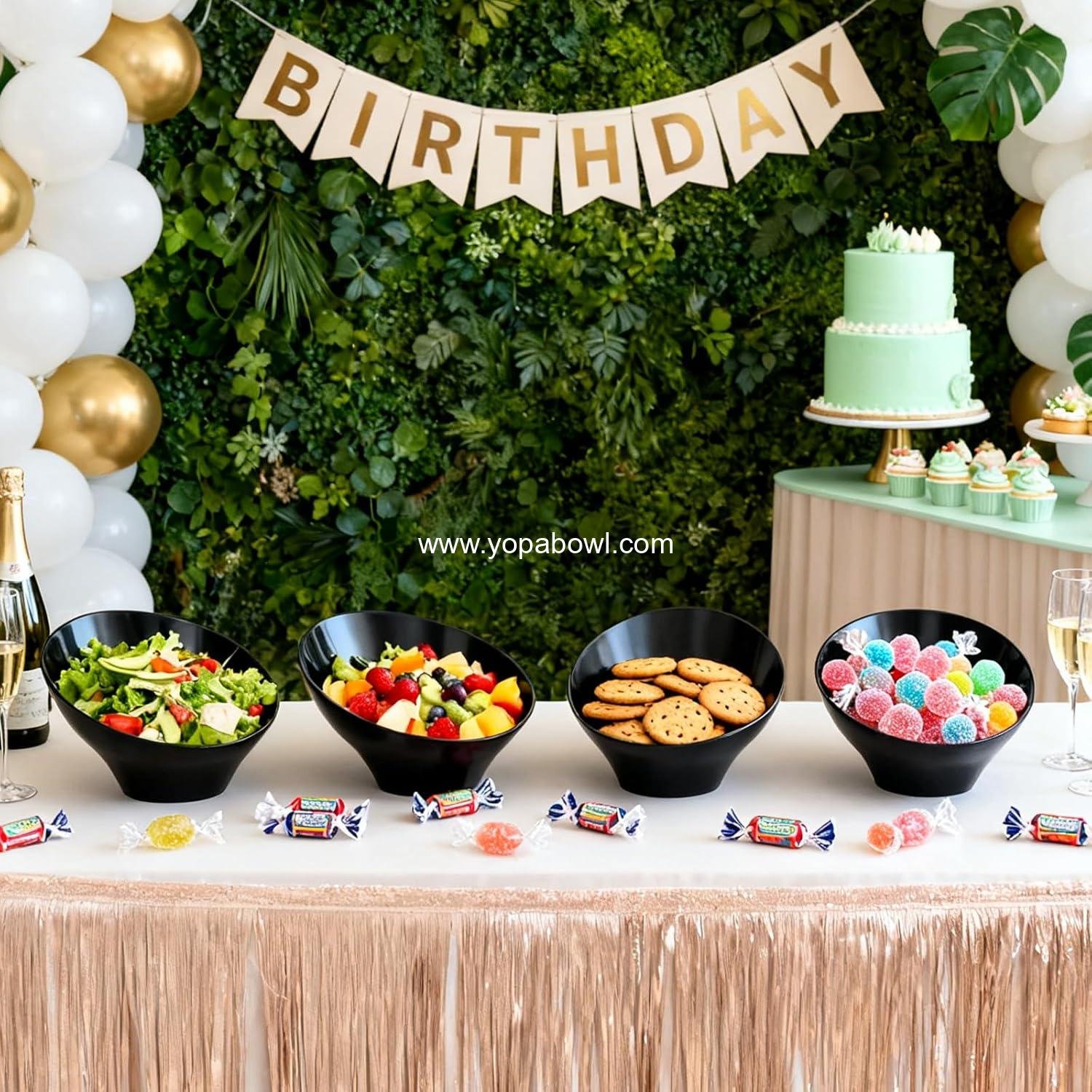 Wholesale 12-Pack Black Angled Plastic Bowls, 20oz Salad Serving Bowls for Weddings, Parties, Halloween, Catering - Manufacturer