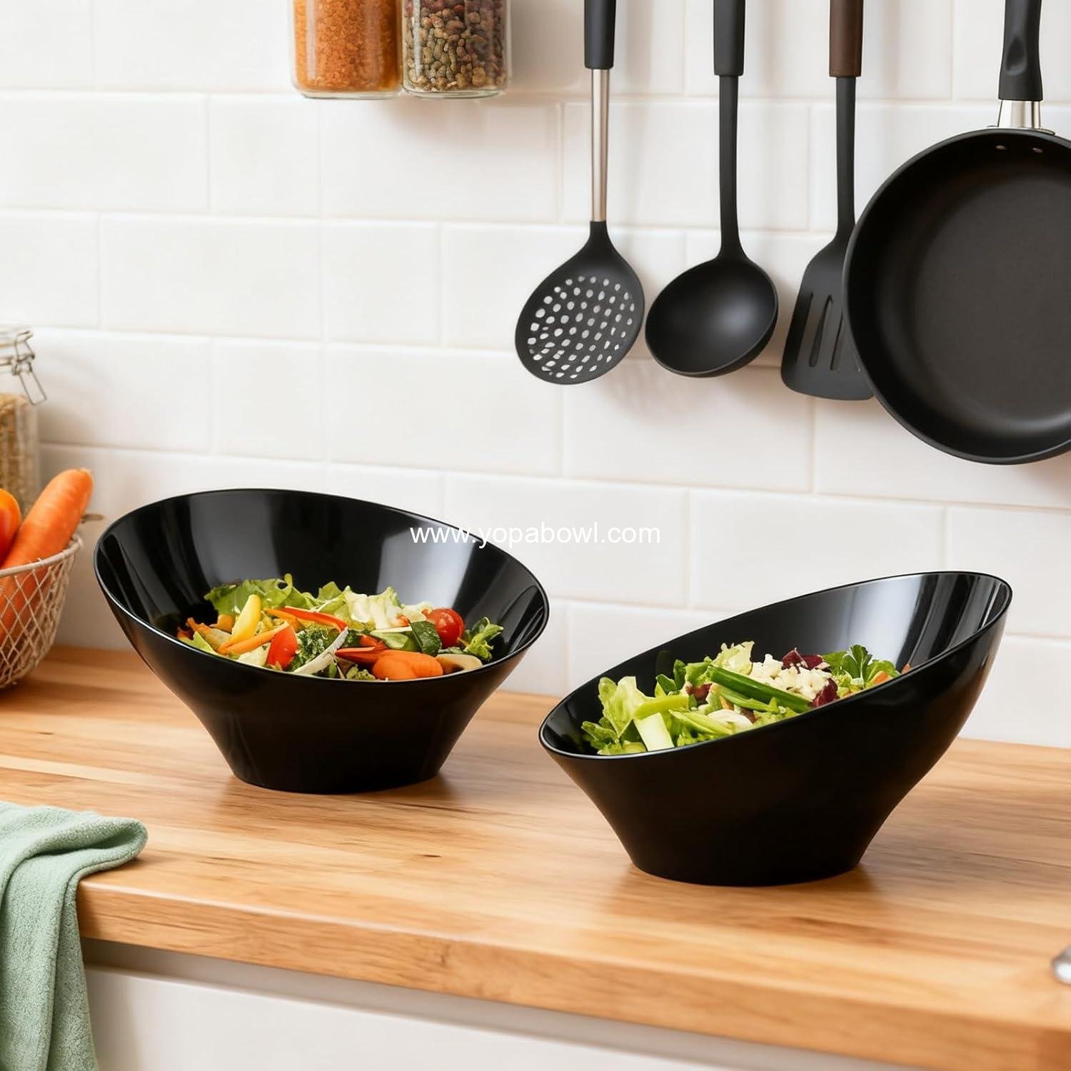Wholesale 12-Pack Black Angled Plastic Bowls, 20oz Salad Serving Bowls for Weddings, Parties, Halloween, Catering - Manufacturer