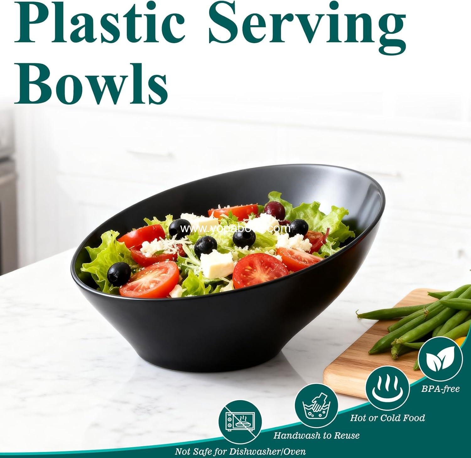 Wholesale 12-Pack Black Angled Plastic Bowls, 20oz Salad Serving Bowls for Weddings, Parties, Halloween, Catering - Manufacturer
