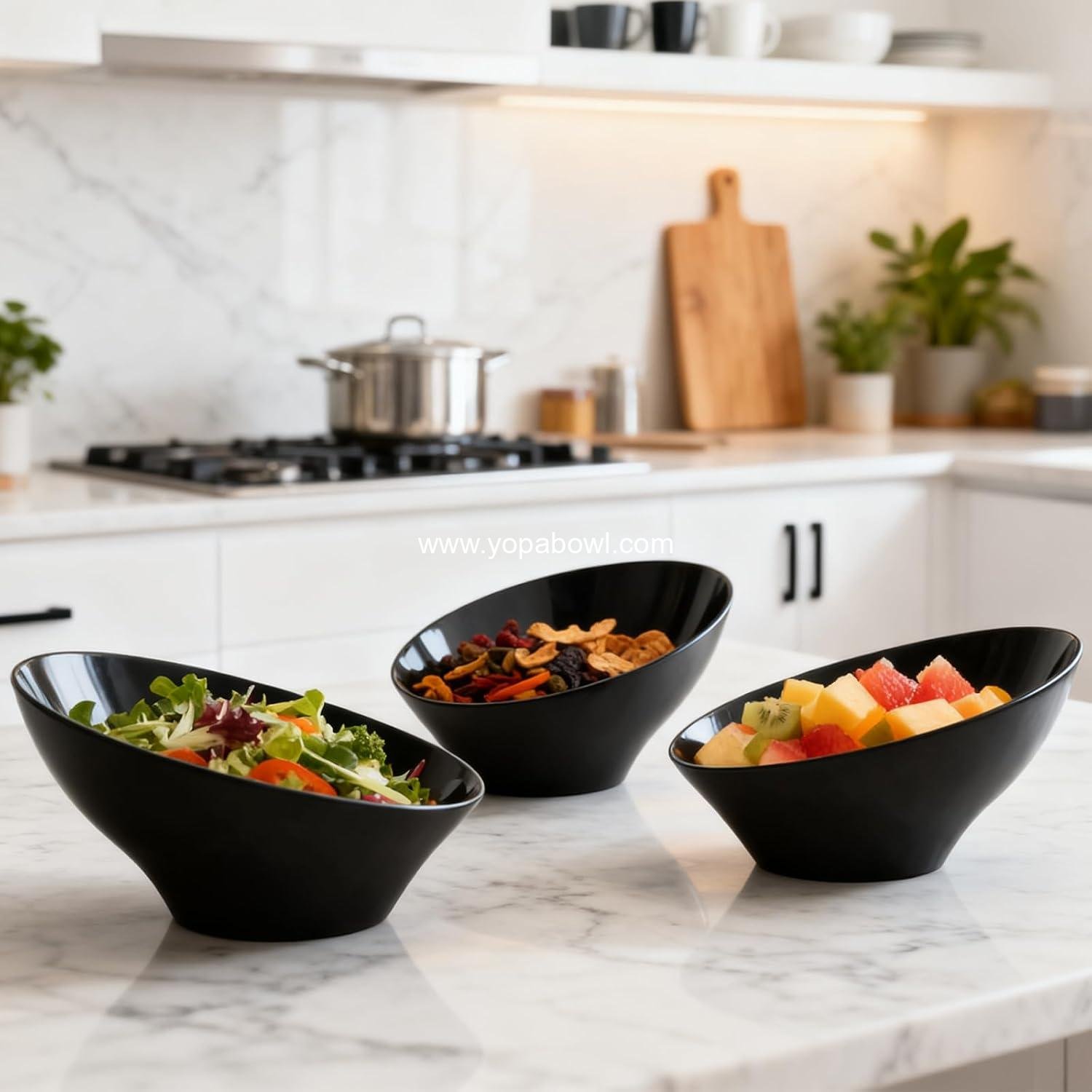 Wholesale 12-Pack Black Angled Plastic Bowls, 20oz Salad Serving Bowls for Weddings, Parties, Halloween, Catering - Manufacturer