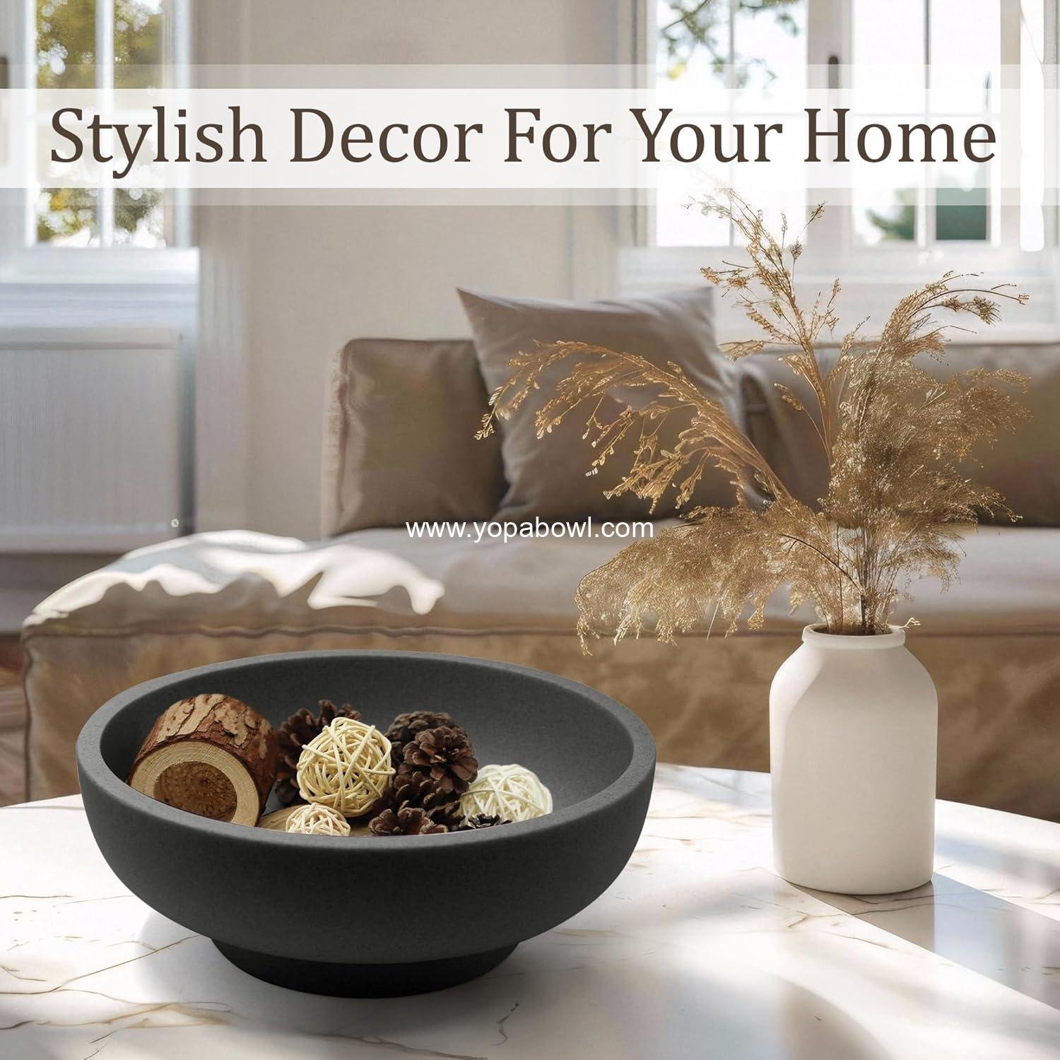 Wholesale Large Decorative Fruit Bowl for Kitchen Counter, Modern Resin Home Decor Key Holder, Artificial Stone Black - Factory