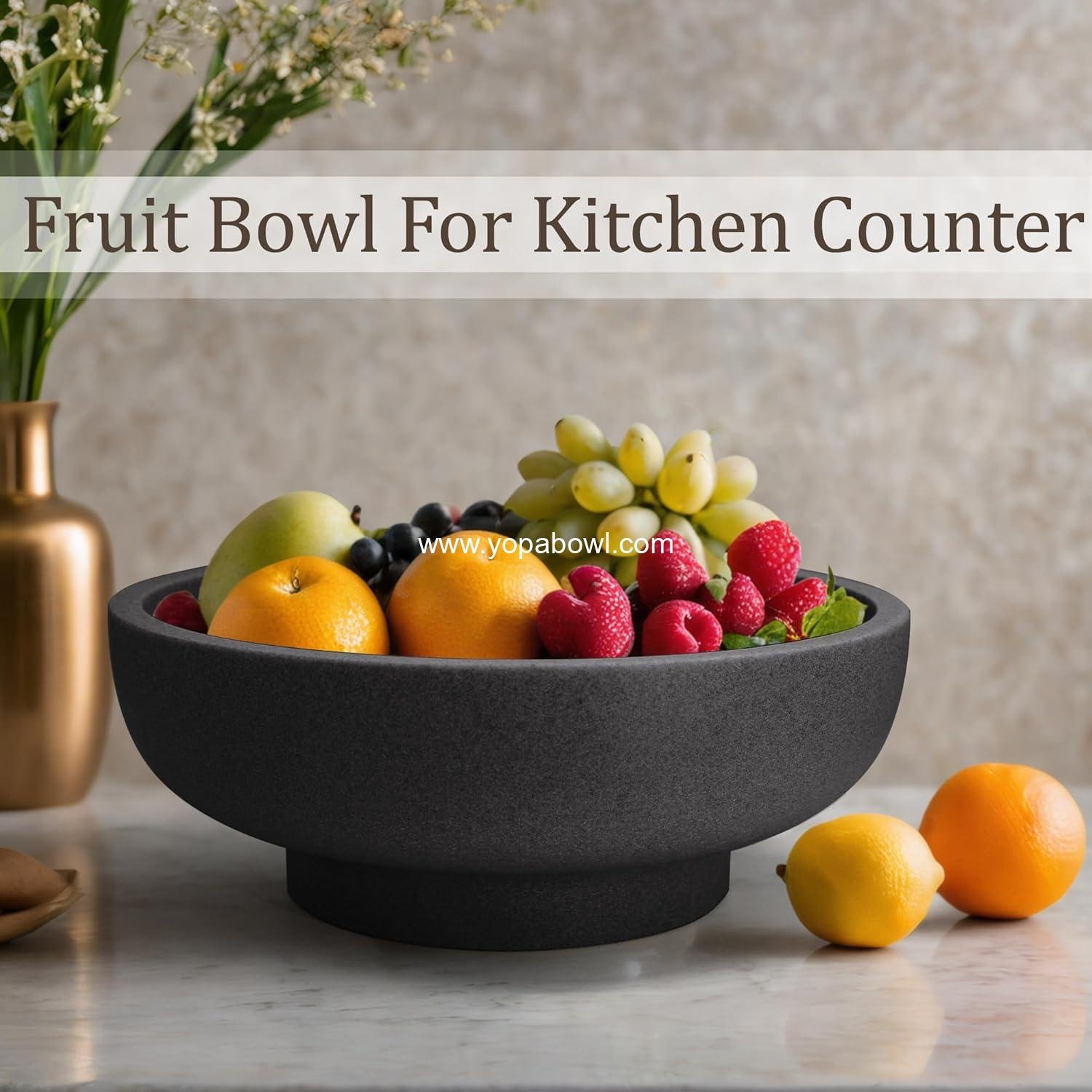 Wholesale Large Decorative Fruit Bowl for Kitchen Counter, Modern Resin Home Decor Key Holder, Artificial Stone Black - Factory