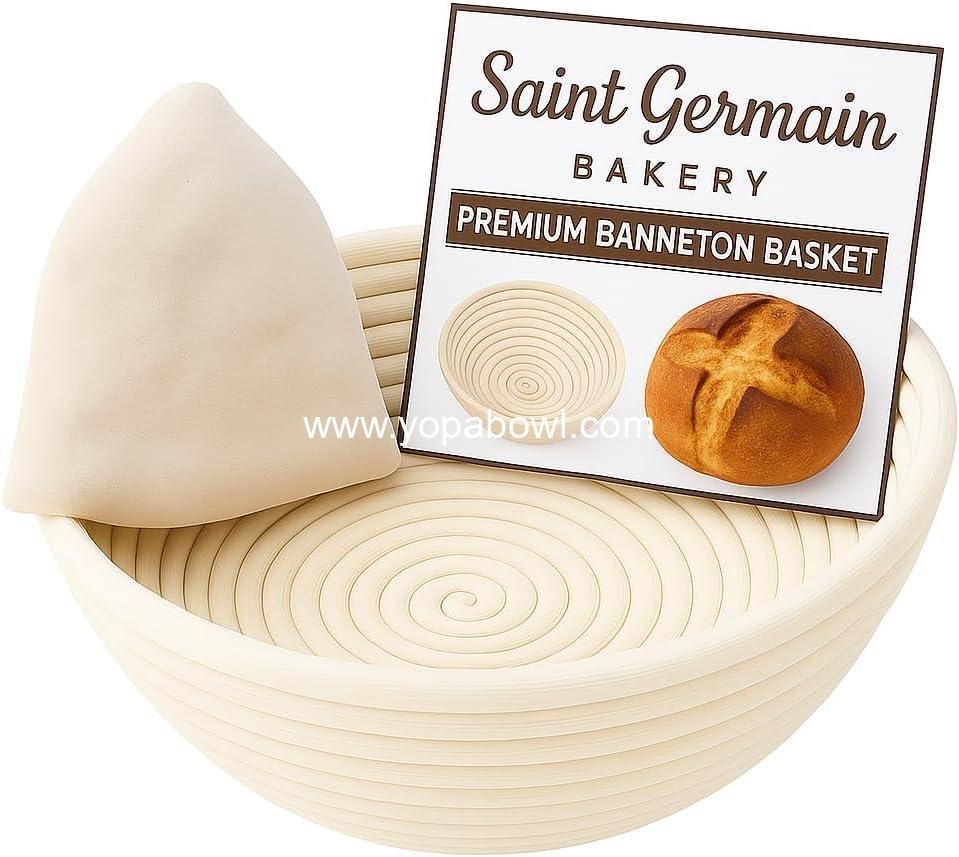 Saint Germain Bakery Premium Round Bread Banneton Basket with Liner - Perfect Brotform Proofing Basket for Making Beautiful Bread (9 inch)