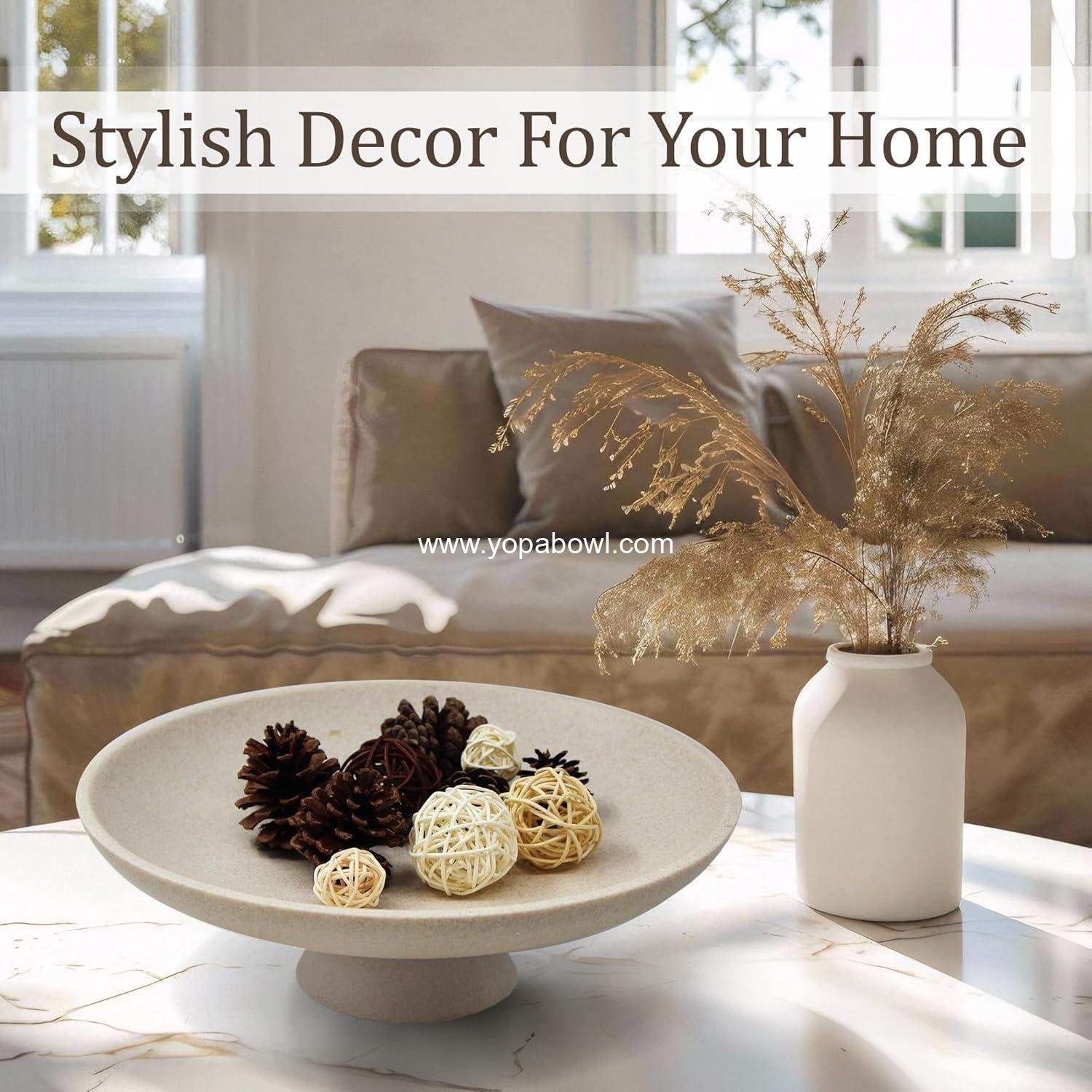 Wholesale Large Decorative Bowl, Modern Resin Pedestal for Home Decor, Stylish Fruit Bowl for Kitchen Counter, Chic Key Holder for Entry Table, Beige Manufacturer