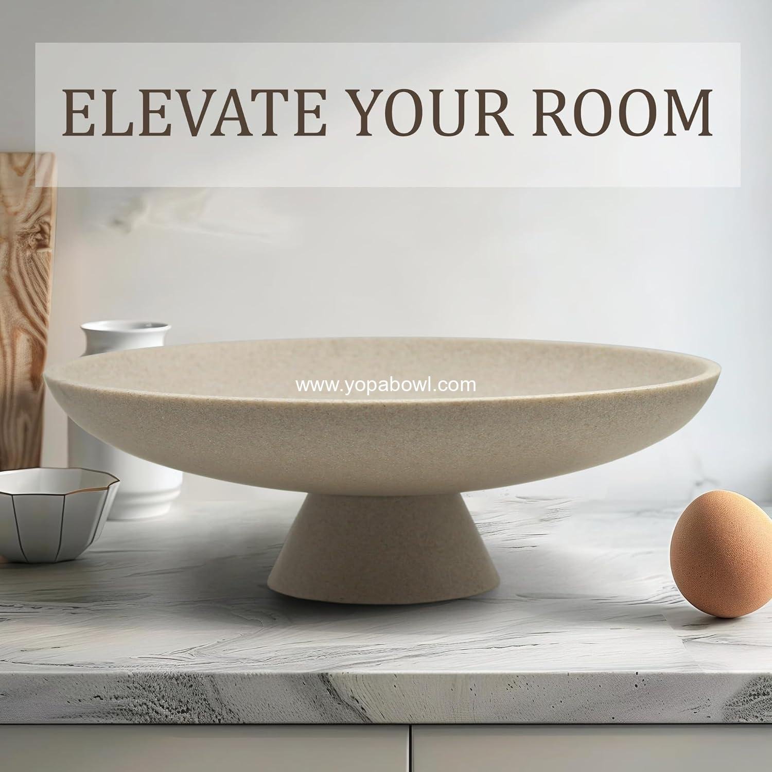 Wholesale Large Decorative Bowl, Modern Resin Pedestal for Home Decor, Stylish Fruit Bowl for Kitchen Counter, Chic Key Holder for Entry Table, Beige Manufacturer