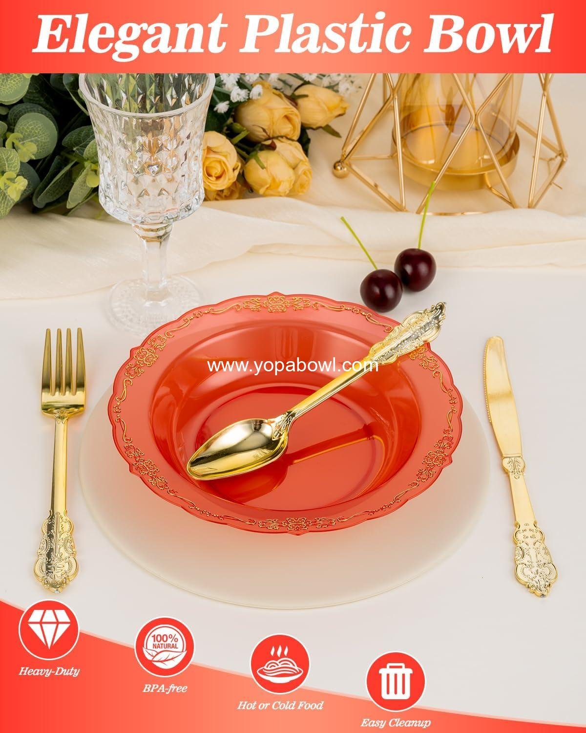 Wholesale 100 Pack Clear Red Plastic Bowls with Gold Rim, 12oz Disposable Salad Bowls for Parties, Dinners, Weddings, Christmas, and Thanksgiving - Factory Wholesale 100 Pack Clear Red Plastic Bowls with Gold Rim, 12oz Disposable Salad Bowls for Parties, Dinners, Weddings, Christmas, and Thanksgiving - Factory