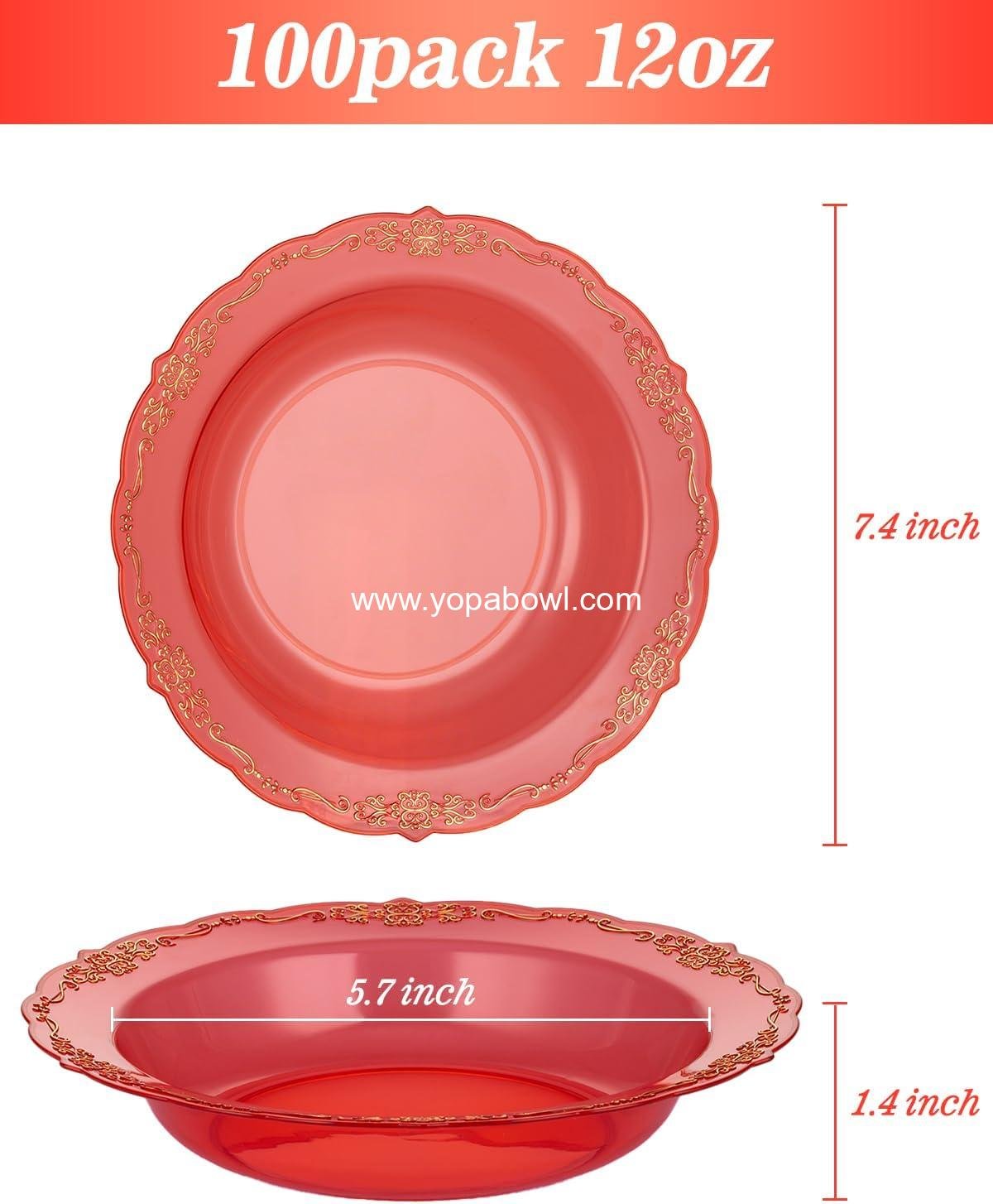 Wholesale 100 Pack Clear Red Plastic Bowls with Gold Rim, 12oz Disposable Salad Bowls for Parties, Dinners, Weddings, Christmas, and Thanksgiving - Factory Wholesale 100 Pack Clear Red Plastic Bowls with Gold Rim, 12oz Disposable Salad Bowls for Parties, Dinners, Weddings, Christmas, and Thanksgiving - Factory