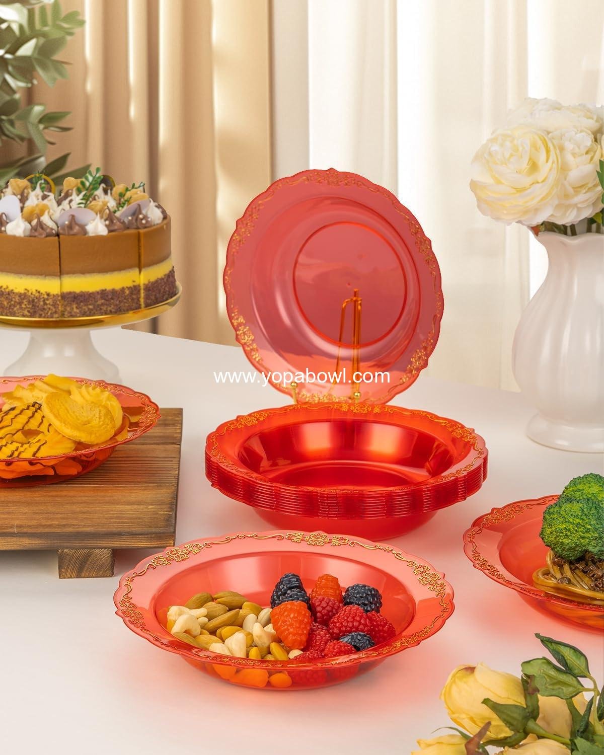 Wholesale 100 Pack Clear Red Plastic Bowls with Gold Rim, 12oz Disposable Salad Bowls for Parties, Dinners, Weddings, Christmas, and Thanksgiving - Factory Wholesale 100 Pack Clear Red Plastic Bowls with Gold Rim, 12oz Disposable Salad Bowls for Parties, Dinners, Weddings, Christmas, and Thanksgiving - Factory