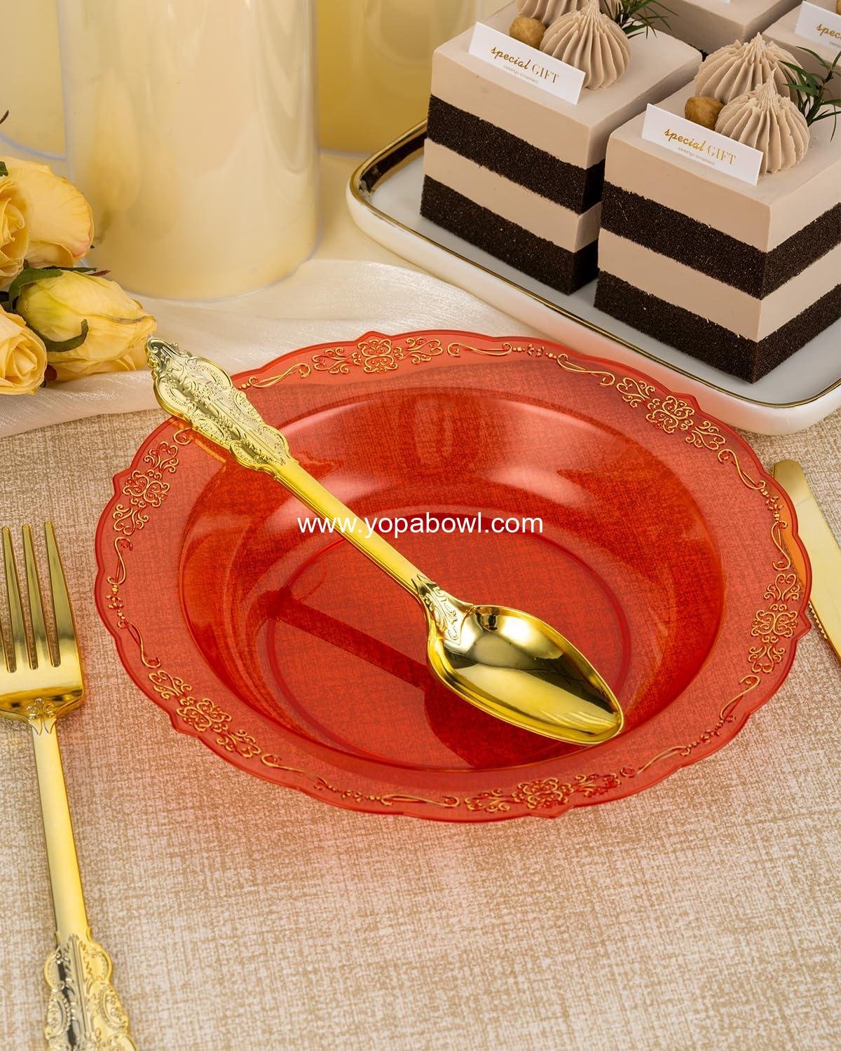 Wholesale 100 Pack Clear Red Plastic Bowls with Gold Rim, 12oz Disposable Salad Bowls for Parties, Dinners, Weddings, Christmas, and Thanksgiving - Factory Wholesale 100 Pack Clear Red Plastic Bowls with Gold Rim, 12oz Disposable Salad Bowls for Parties, Dinners, Weddings, Christmas, and Thanksgiving - Factory