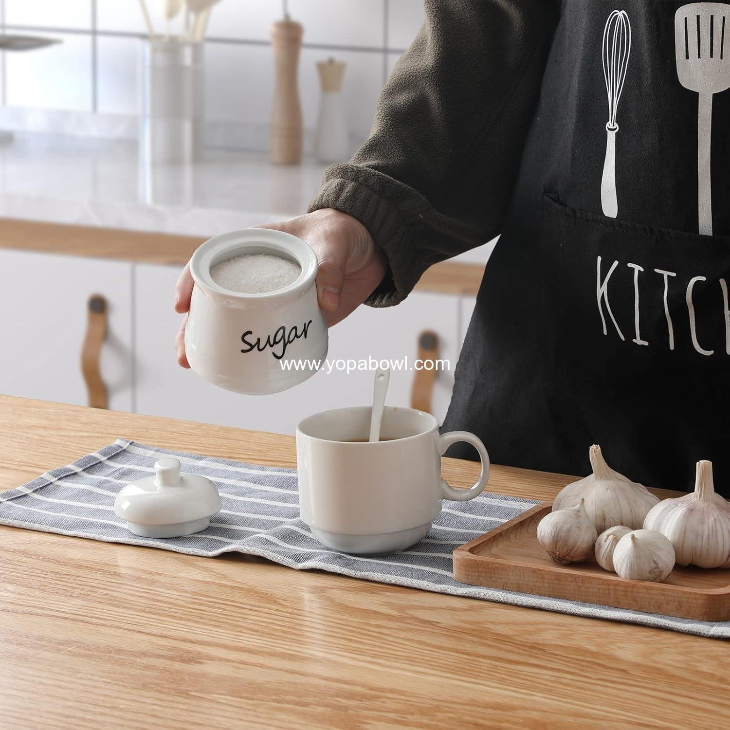 Wholesale Ceramic Sugar Bowl with Lid and Spoon 12oz White - Manufacturer Wholesale Ceramic Sugar Bowl with Lid and Spoon 12oz White - Manufacturer