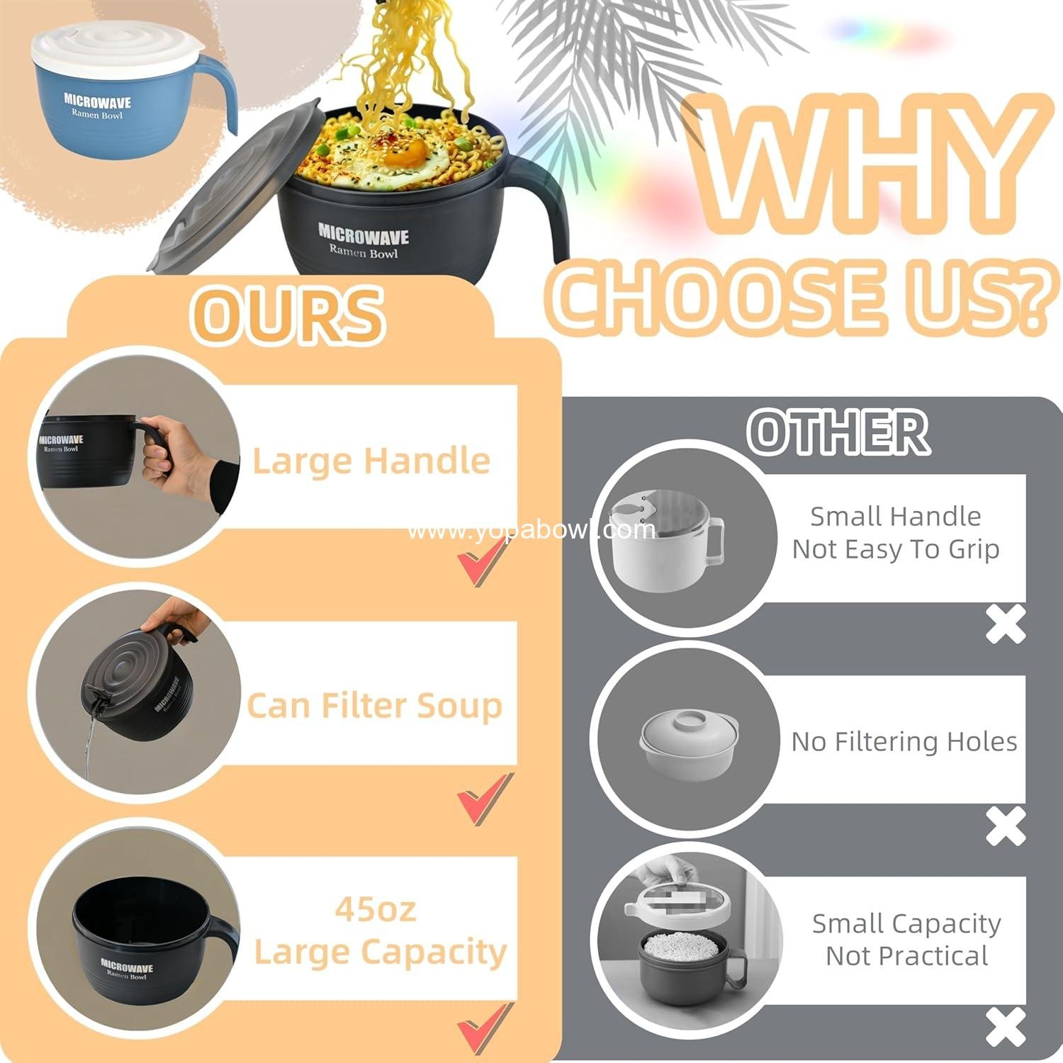 Wholesale Large Ramen Bowl 45 oz, Microwavable Noodle Cooker for Pasta, Perfect Gift for College Students in Dorm Room (Black) Factory