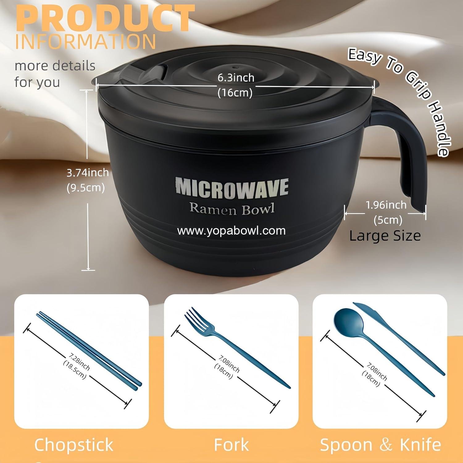 Wholesale Large Ramen Bowl 45 oz, Microwavable Noodle Cooker for Pasta, Perfect Gift for College Students in Dorm Room (Black) Factory