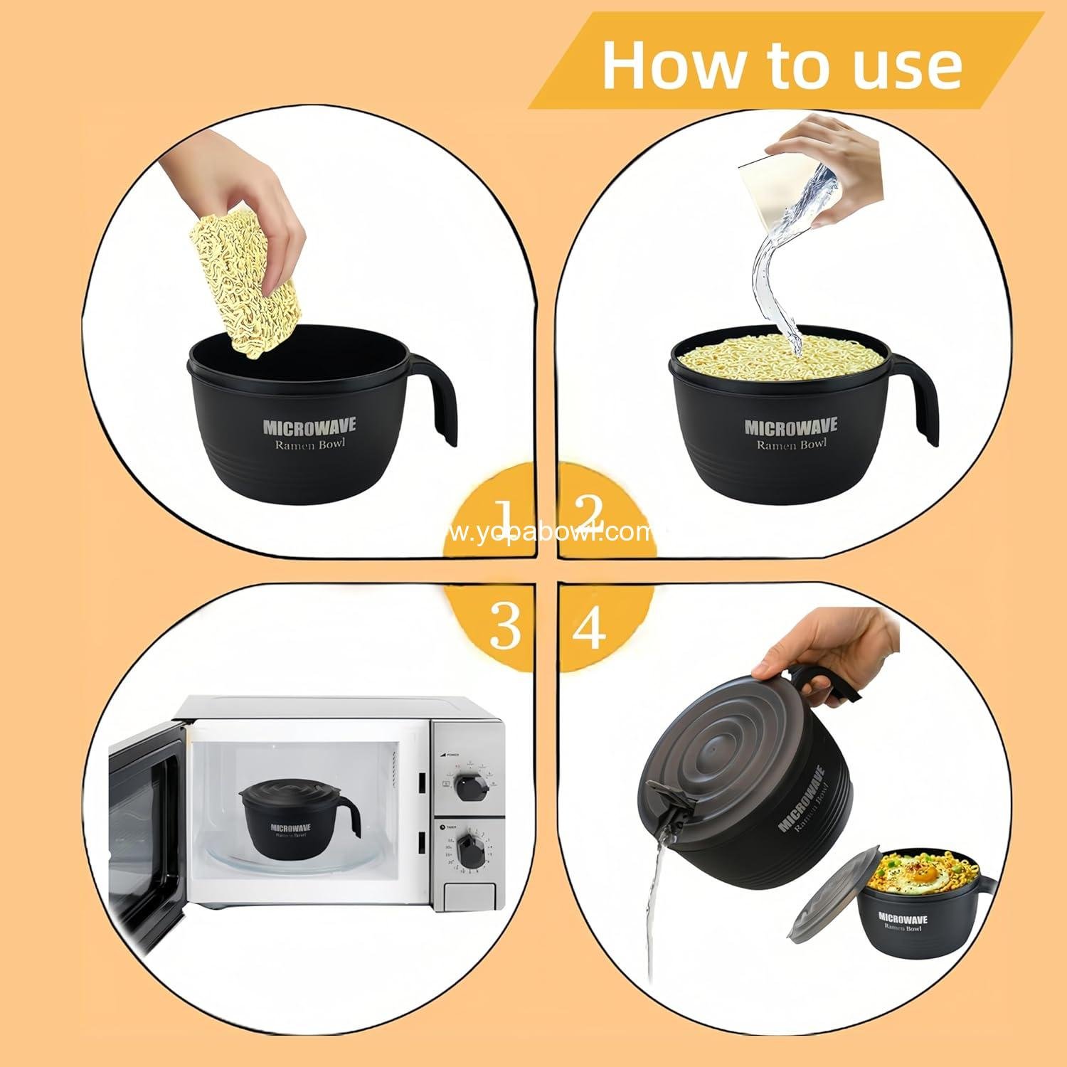 Wholesale Large Ramen Bowl 45 oz, Microwavable Noodle Cooker for Pasta, Perfect Gift for College Students in Dorm Room (Black) Factory