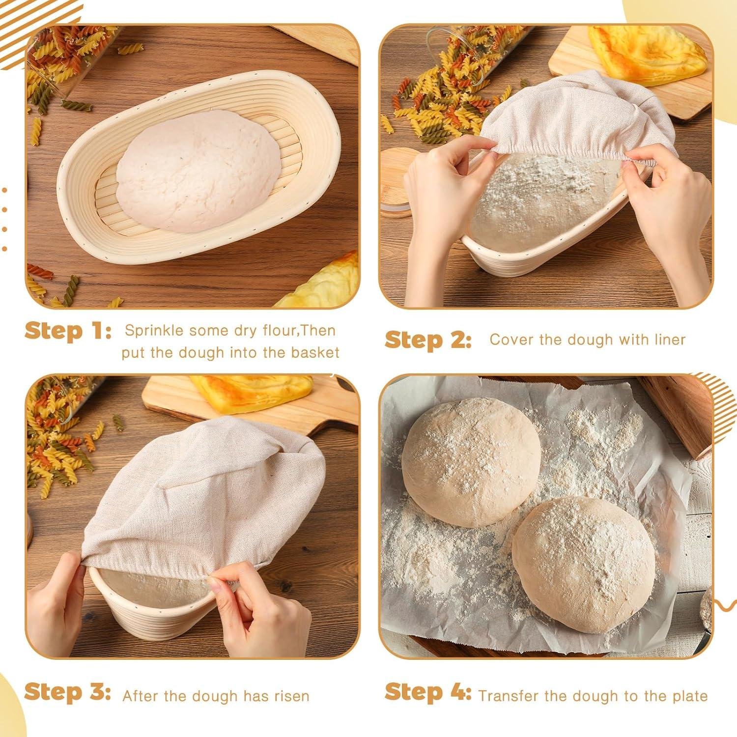 Wholesale 12 Set Oval Shaped Bread Proofing Baskets Kit with Cloth Liner and Plastic Scraper Sourdough Proofing Bowls (10 Inch) Factory Wholesale 12 Set Oval Shaped Bread Proofing Baskets Kit with Cloth Liner and Plastic Scraper Sourdough Proofing Bowls (10 Inch) Factory