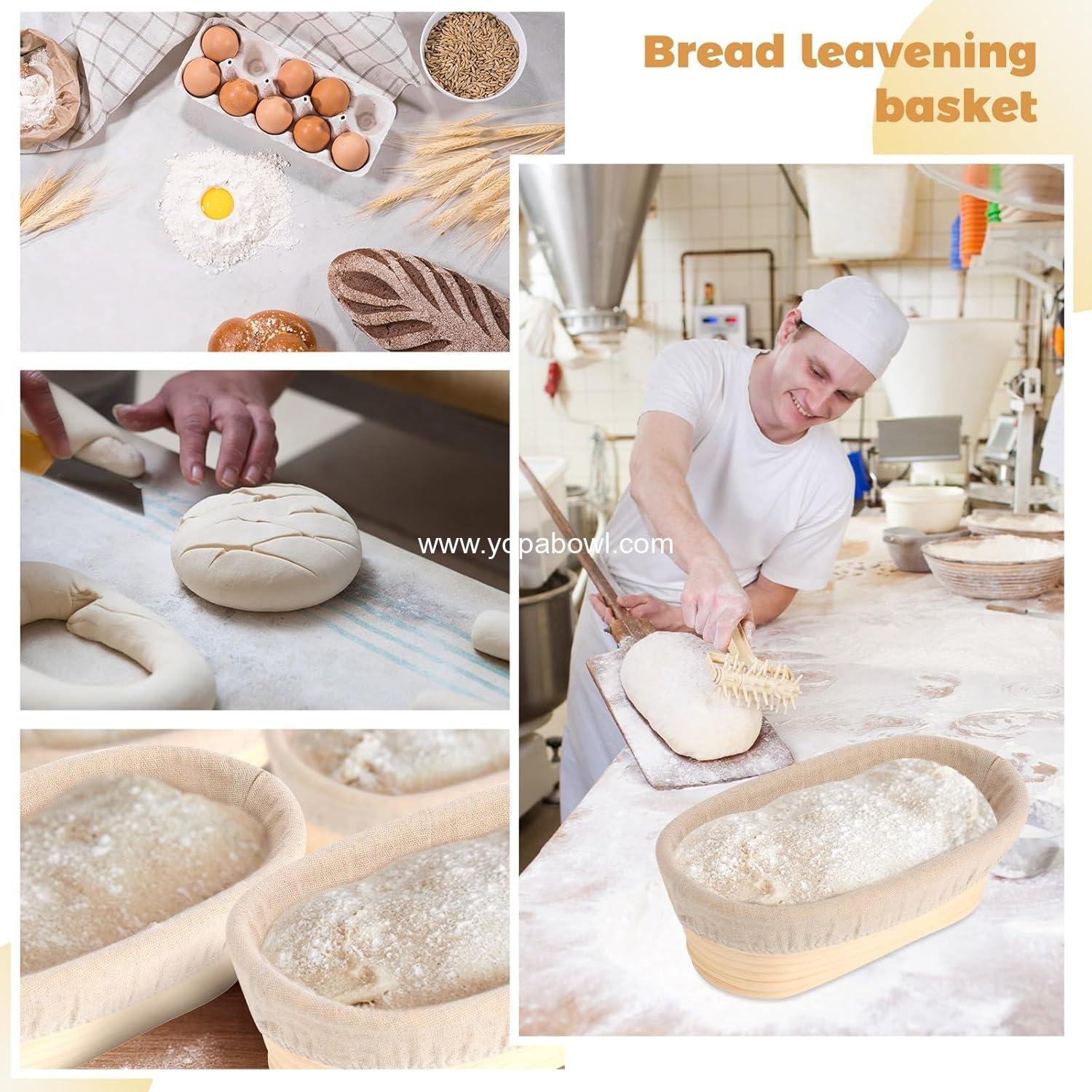 Wholesale 12 Set Oval Shaped Bread Proofing Baskets Kit with Cloth Liner and Plastic Scraper Sourdough Proofing Bowls (10 Inch) Factory Wholesale 12 Set Oval Shaped Bread Proofing Baskets Kit with Cloth Liner and Plastic Scraper Sourdough Proofing Bowls (10 Inch) Factory
