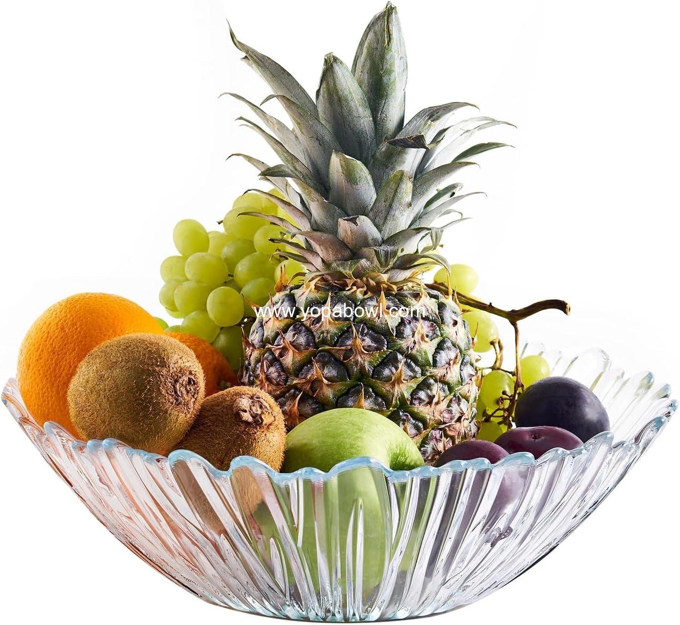 Large Glass Salad Bowl, Oval Extra Resistant Mixing Bowl for Fruit or Trifle, Decorative Centerpiece For Home
