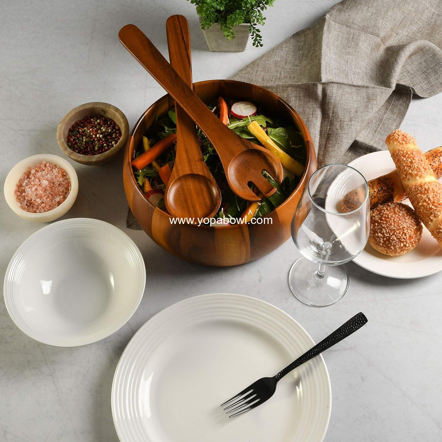 Wholesale Acacia Wood Salad Bowl Set, 3-Piece, Ideal for Serving, Factory Wholesale Acacia Wood Salad Bowl Set, 3-Piece, Ideal for Serving, Factory
