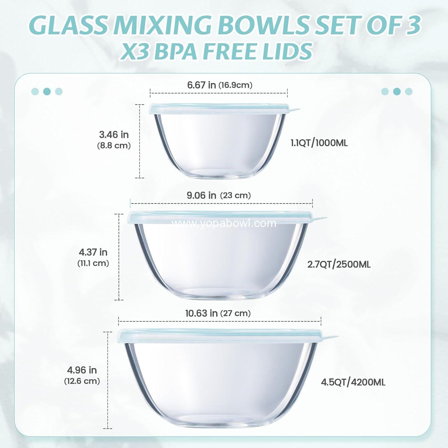 Wholesale Glass Mixing Bowls Set with Lids (4.5QT, 2.7QT, 1.1QT) - Large Clear Salad Bowls for Baking, Cooking, Serving, and Food Prep, Nesting Bowls for Kitchen Storage & Dishwasher Safe - Manufacturer Wholesale Glass Mixing Bowls Set with Lids (4.5QT, 2.7QT, 1.1QT) - Large Clear Salad Bowls for Baking, Cooking, Serving, and Food Prep, Nesting Bowls for Kitchen Storage & Dishwasher Safe - Manufacturer