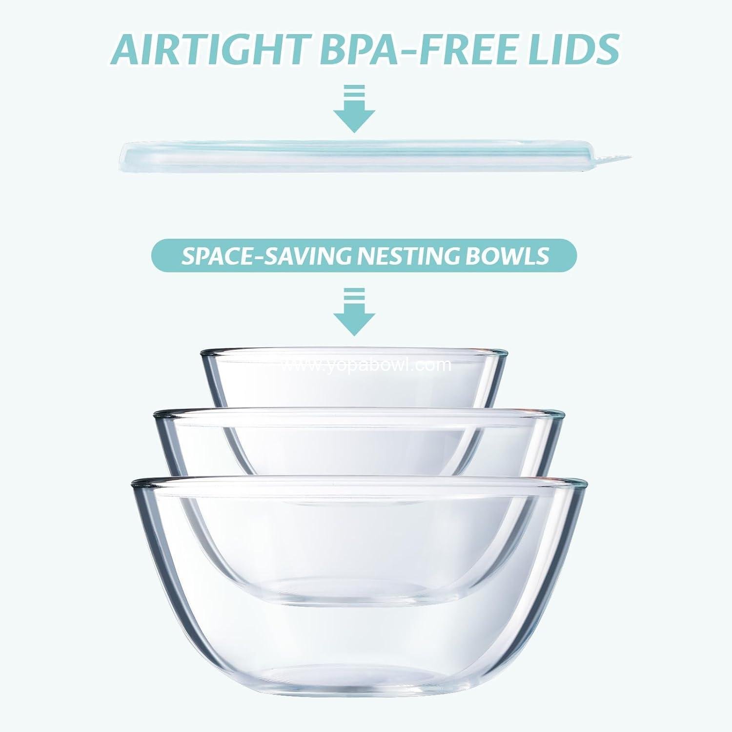Wholesale Glass Mixing Bowls Set with Lids (4.5QT, 2.7QT, 1.1QT) - Large Clear Salad Bowls for Baking, Cooking, Serving, and Food Prep, Nesting Bowls for Kitchen Storage & Dishwasher Safe - Manufacturer Wholesale Glass Mixing Bowls Set with Lids (4.5QT, 2.7QT, 1.1QT) - Large Clear Salad Bowls for Baking, Cooking, Serving, and Food Prep, Nesting Bowls for Kitchen Storage & Dishwasher Safe - Manufacturer
