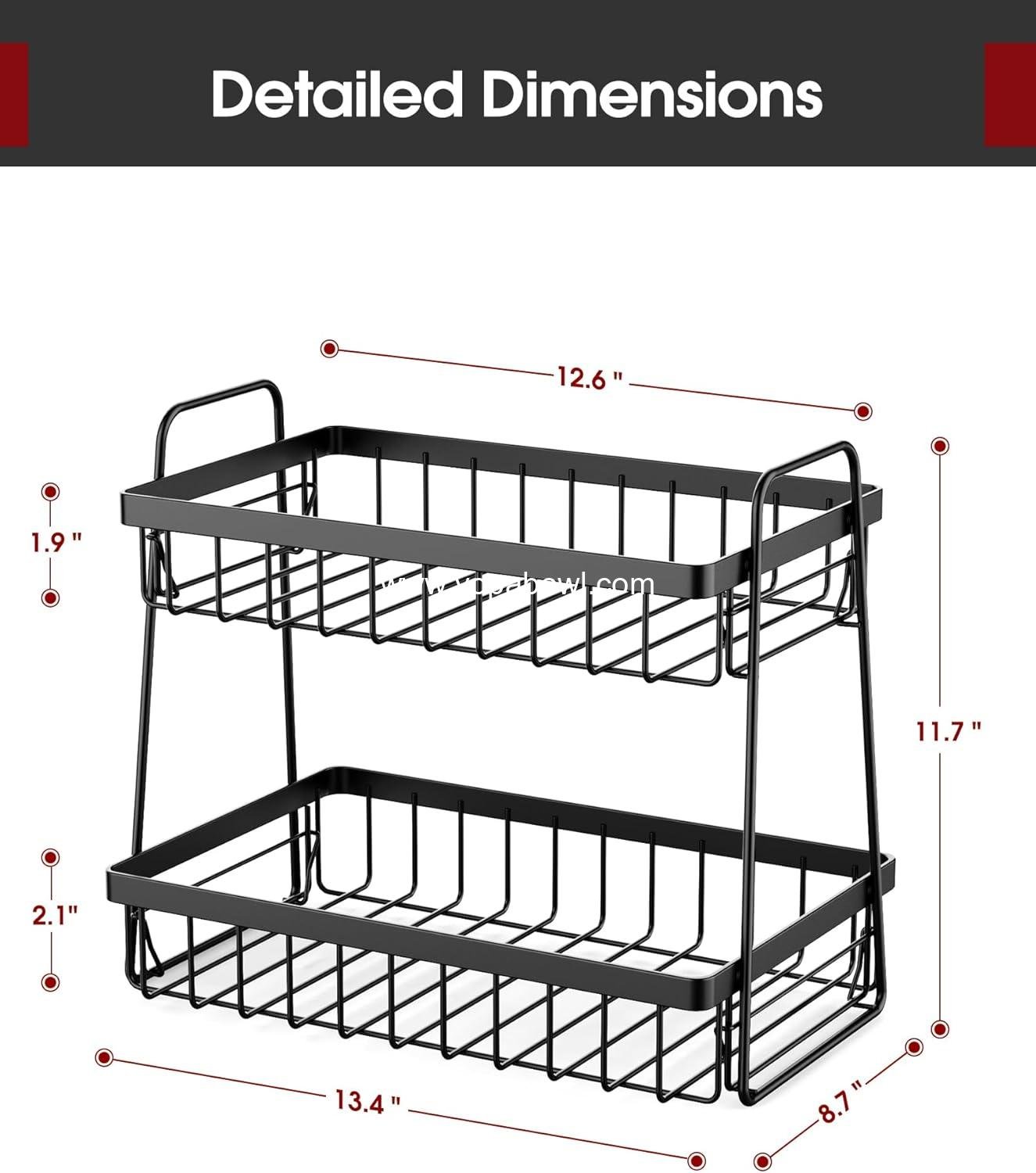 Wholesale 2-Tier Fruit Basket for Kitchen Counter - Removable Banana Hanger & Handles, Rustproof Fruit Holder for Kitchen, Living Room, Bathroom, 13.4