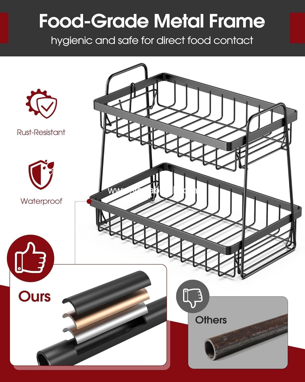 Wholesale 2-Tier Fruit Basket for Kitchen Counter - Removable Banana Hanger & Handles, Rustproof Fruit Holder for Kitchen, Living Room, Bathroom, 13.4