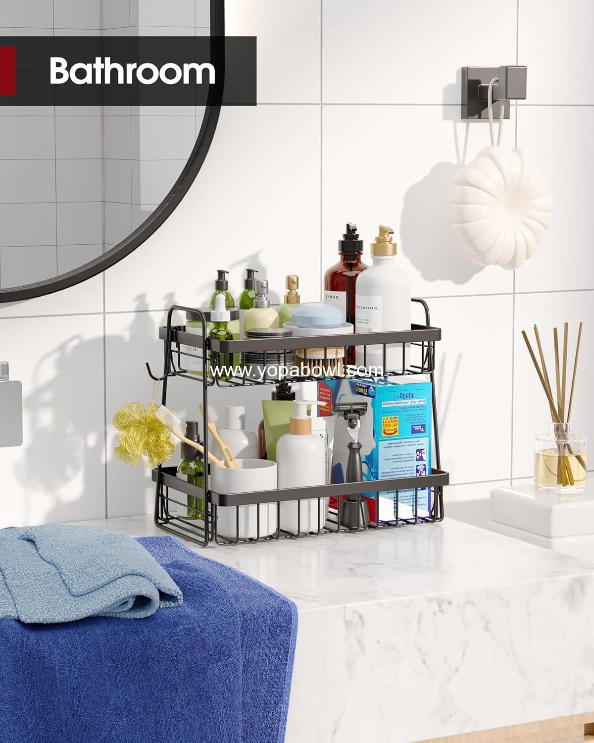 Wholesale 2-Tier Fruit Basket for Kitchen Counter - Removable Banana Hanger & Handles, Rustproof Fruit Holder for Kitchen, Living Room, Bathroom, 13.4