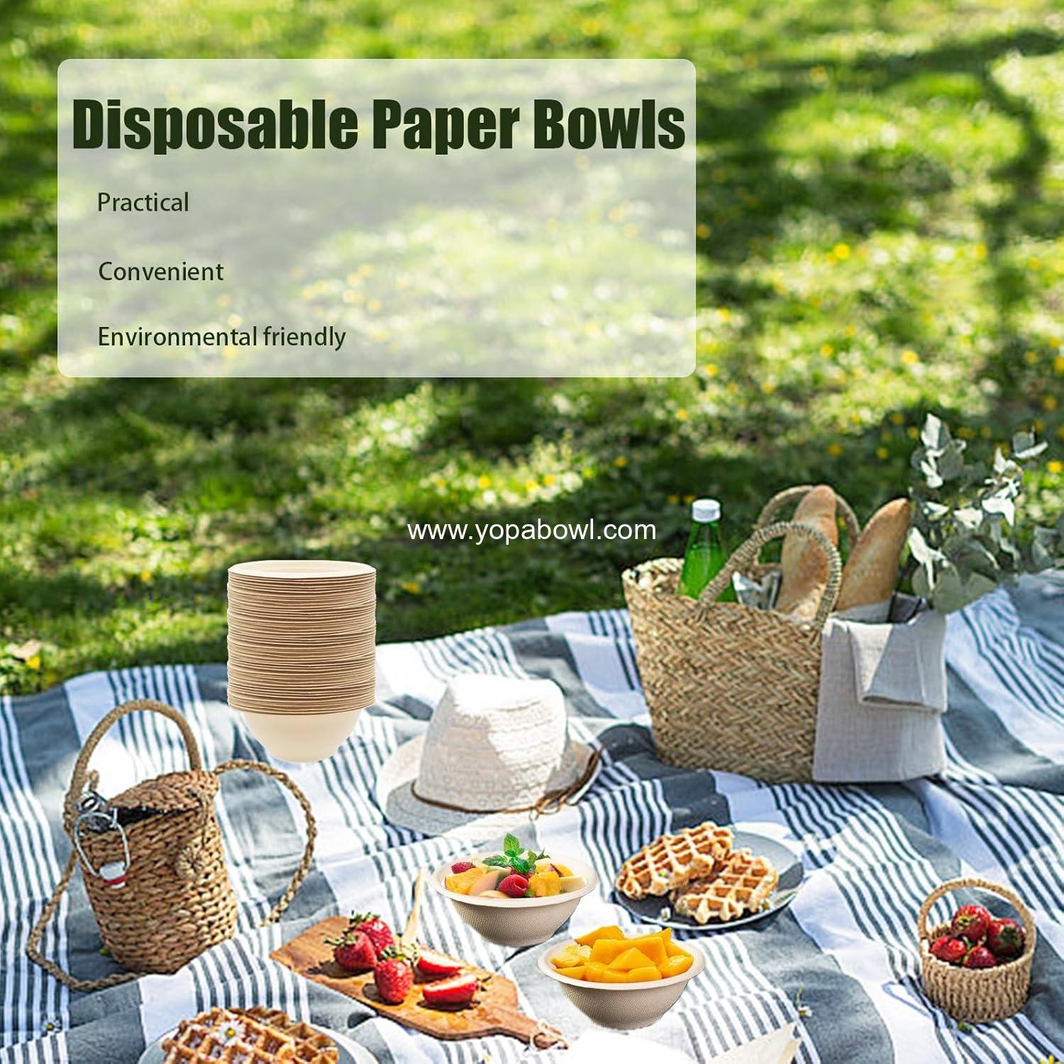 Wholesale 100 Pack 8oz Compostable Paper Bowls, Heavy-Duty Biodegradable Bagasse Bowls, Eco-Friendly Heat Resistant for Ice Cream, Salad, Soup, Snack, Dessert, Pasta, Hot or Cold Use - Factory