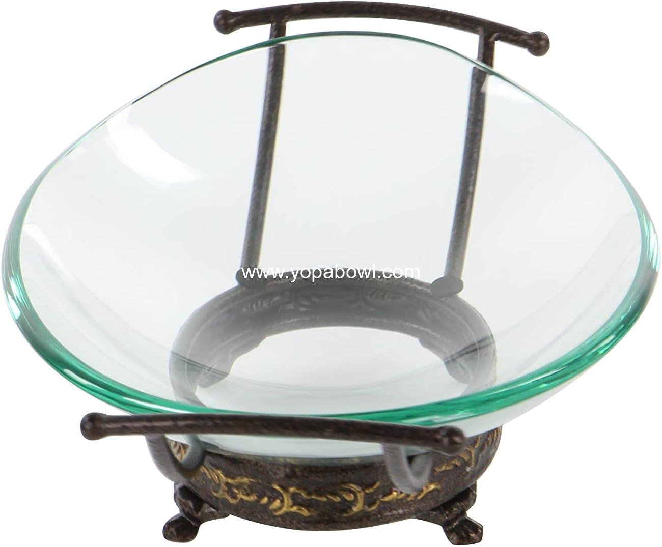 Wholesale Tempered Glass Kitchen Serving Bowl with Brown Metal Base, 17